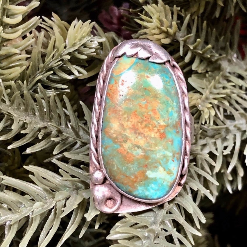 Authentic Navajo Turquoise Ring - Sterling Silver Size 9.5 & 10 - Handmade Native American Jewelry for Women - Perfect for Boho Fashion, Gift Giving & Special Occasions