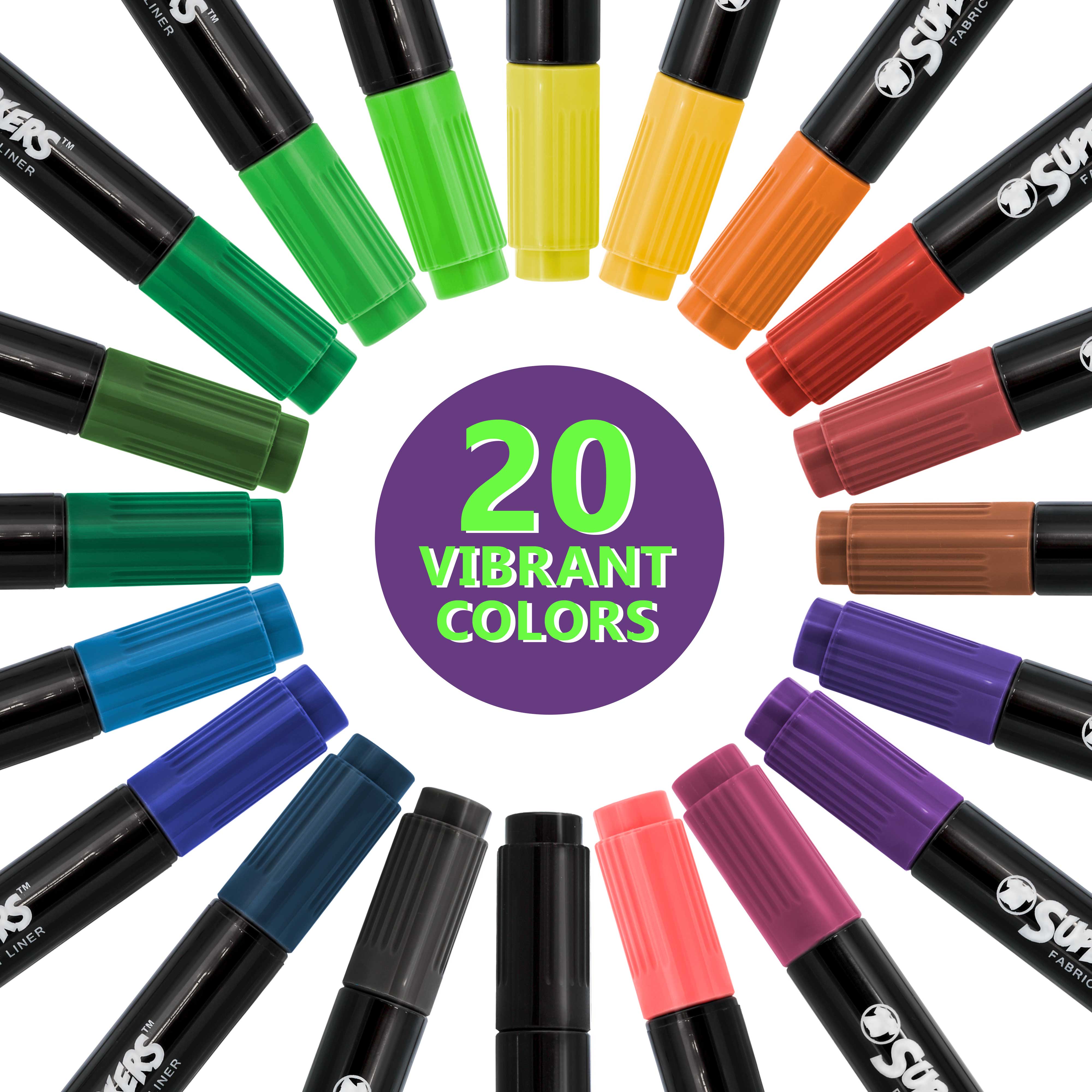 40 Unique Primary & Pastel Colors Dual Tip Fabric Markers - Chisel & Fine Point T-Shirt Markers Set with Vibrant Ink for DIY Crafts, Fashion Design & Fabric Painting