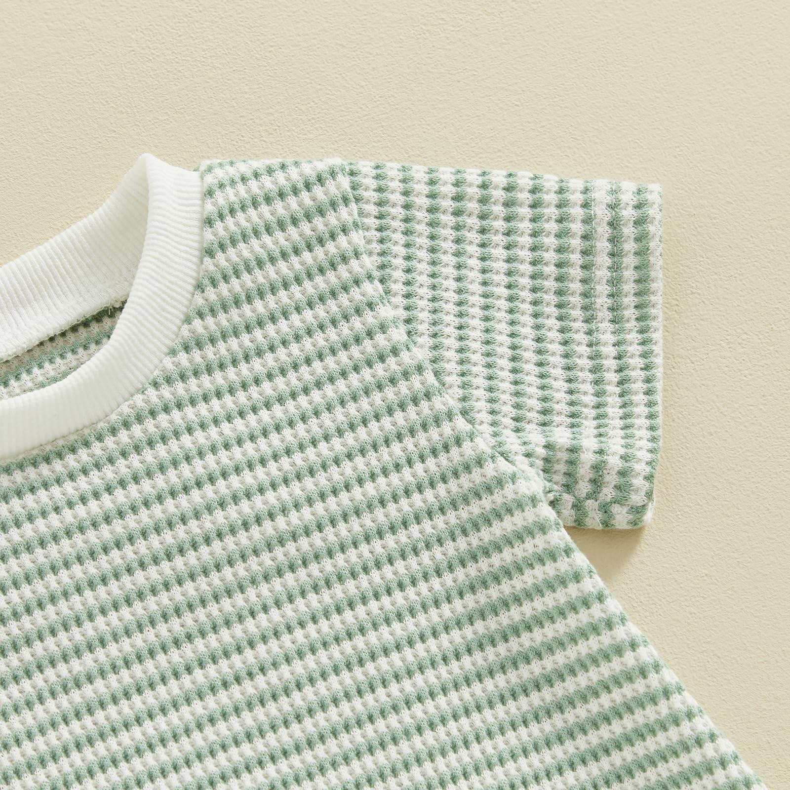 Baby Waffle Romper Short Sleeve Bodysuit - Striped & Solid Crewneck Bubble Outfit for Newborn Boys & Girls | Perfect for Summer Playdates & Photo Shoots