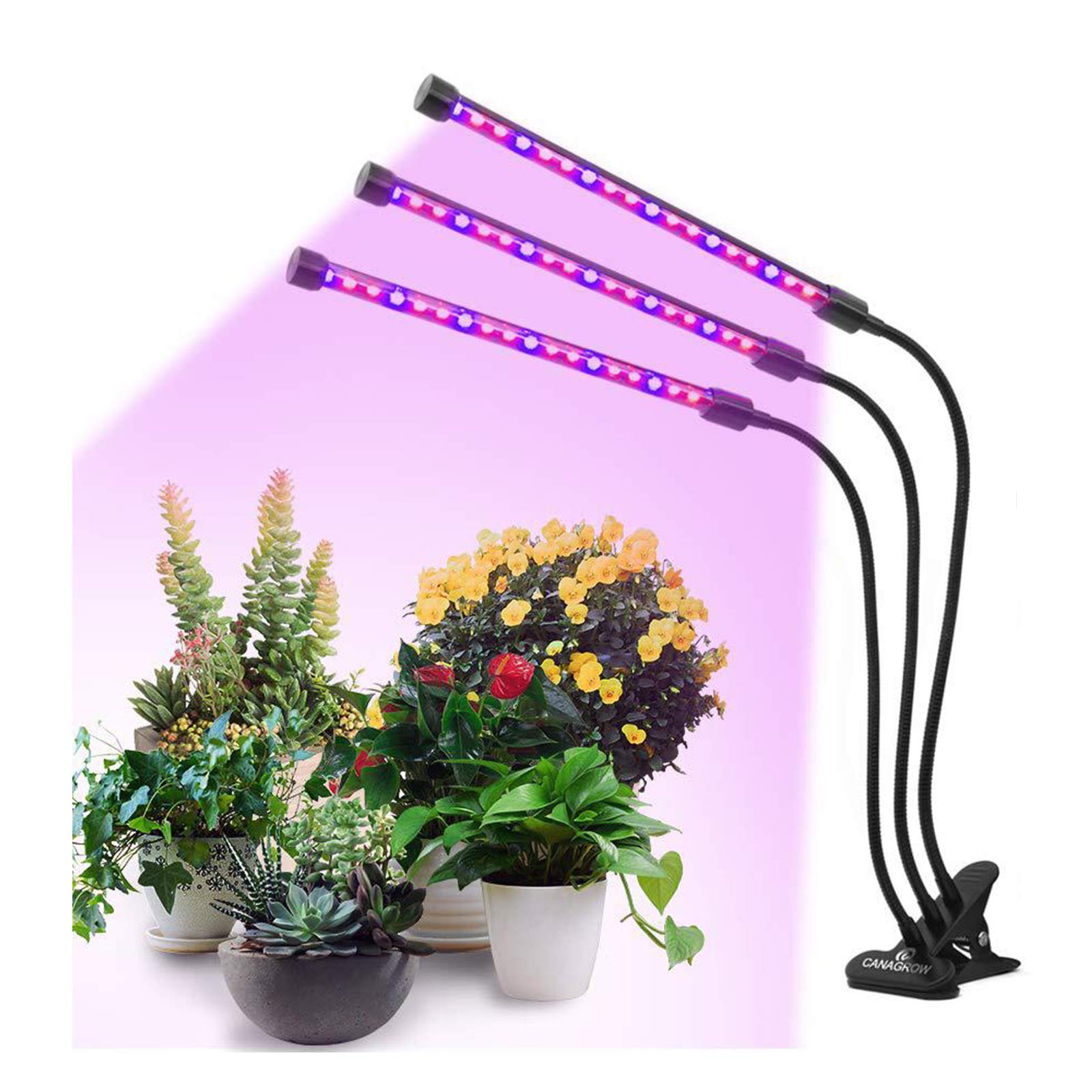 60W LED Grow Light for Indoor Plants - Tri Head Red Blue Spectrum Clip On Desk Lamp with 6 Dimmable Levels & Auto Timer | Perfect for Hydroponics, Succulents, House Garden | Adjustable Gooseneck for Optimal Plant Growth