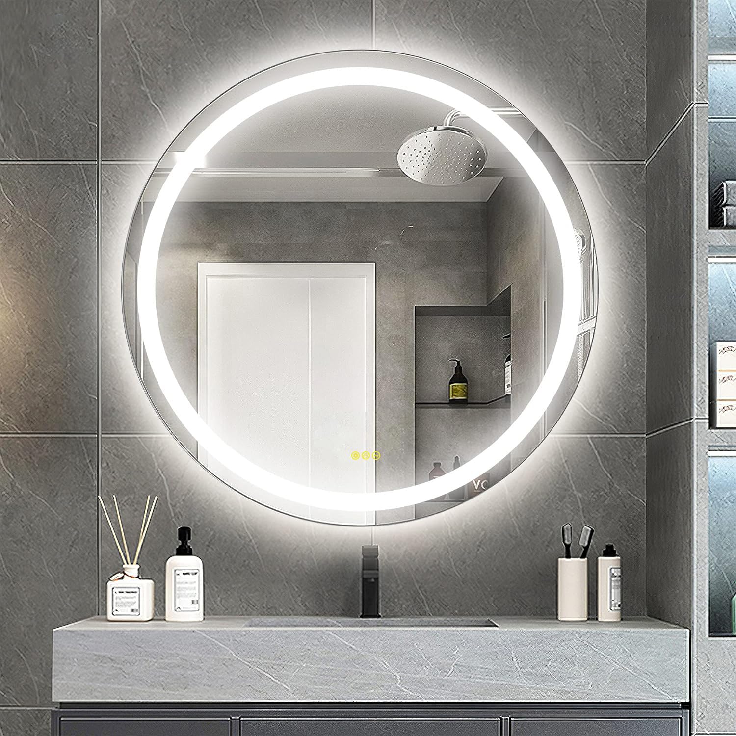 36 Inch Round LED Bathroom Mirror with Dimmable Lights - Anti-Fog, IP44 Waterproof, Color Changing - Large Wall Mounted Vanity Mirror for Modern Bathrooms & Makeup Areas