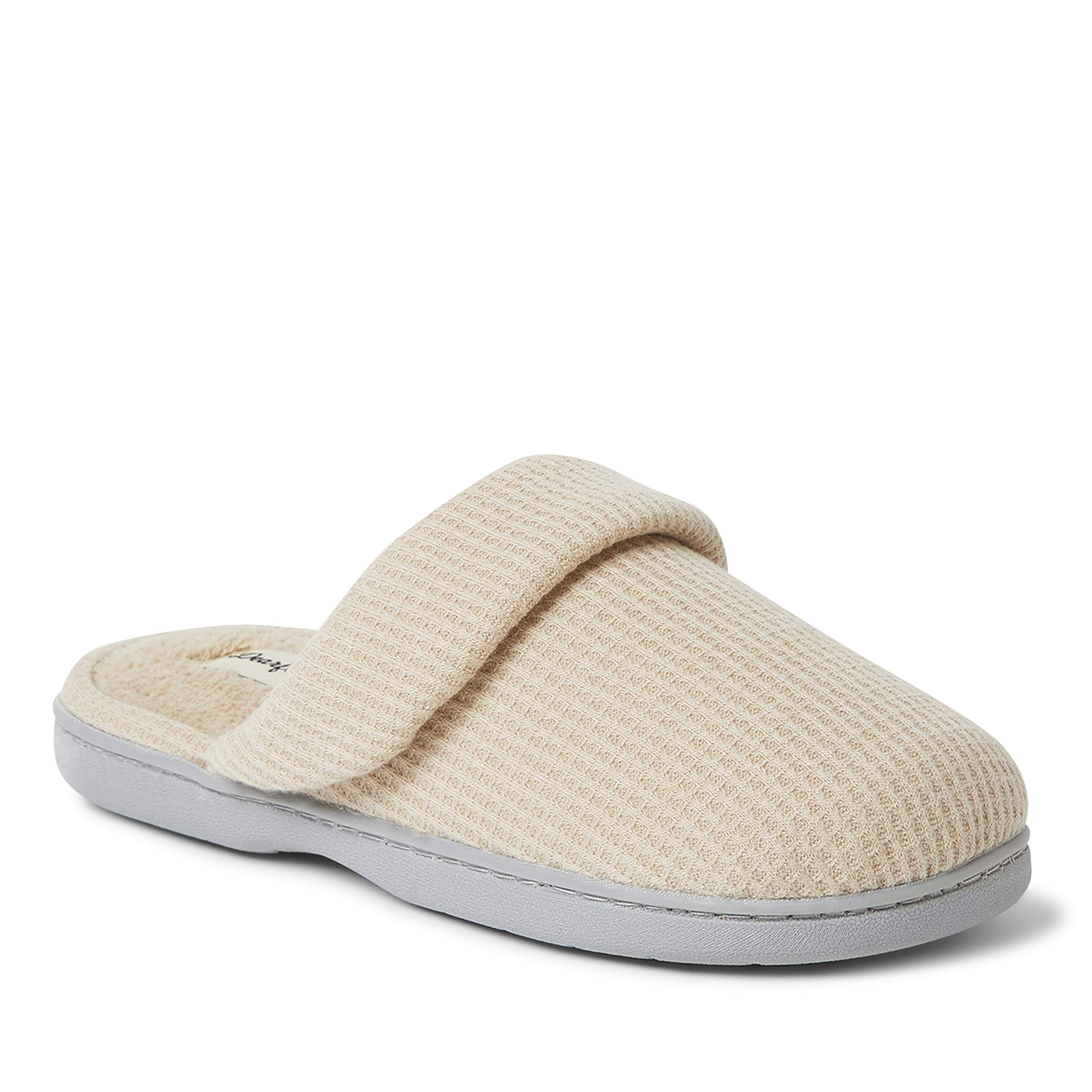 Dearfoams Women's Eleanor Waffle Knit Scuff Slippers - Cozy Indoor House Shoes for Relaxing at Home, Lounging & Comfort