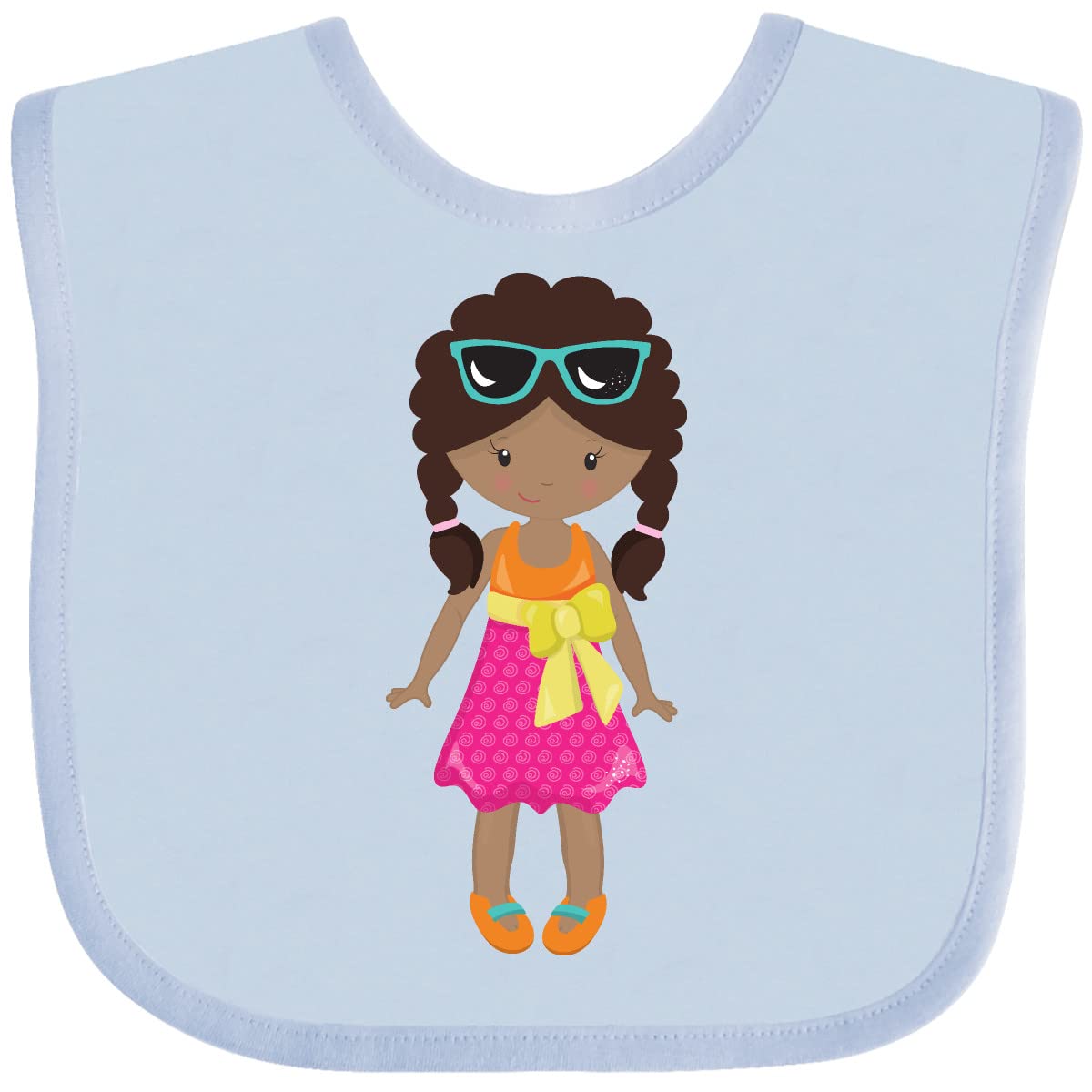 Inktastic African American Girl Fashion Baby Bib with Pink Skirt - Soft Cotton Drool Bib for Infants, Toddler Feeding & Photo Outfits