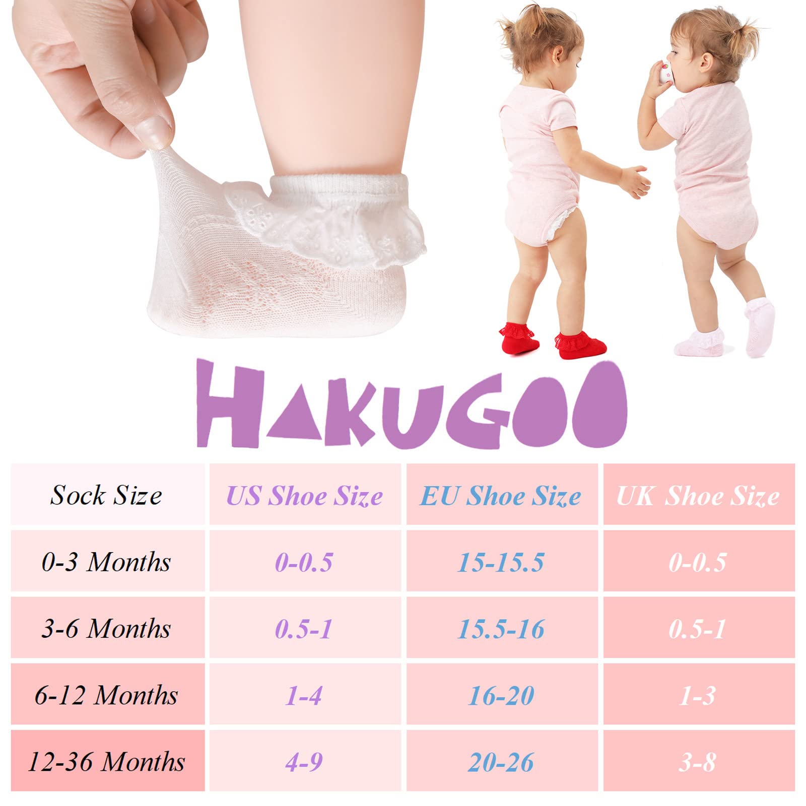 Baby Girl Lace Socks with Eyelet Ruffles - 2/3/5/6 Pairs Pack - Princess Dress Socks for Newborns, Infants & Toddlers - Perfect for Special Occasions, Photoshoots & Everyday Wear