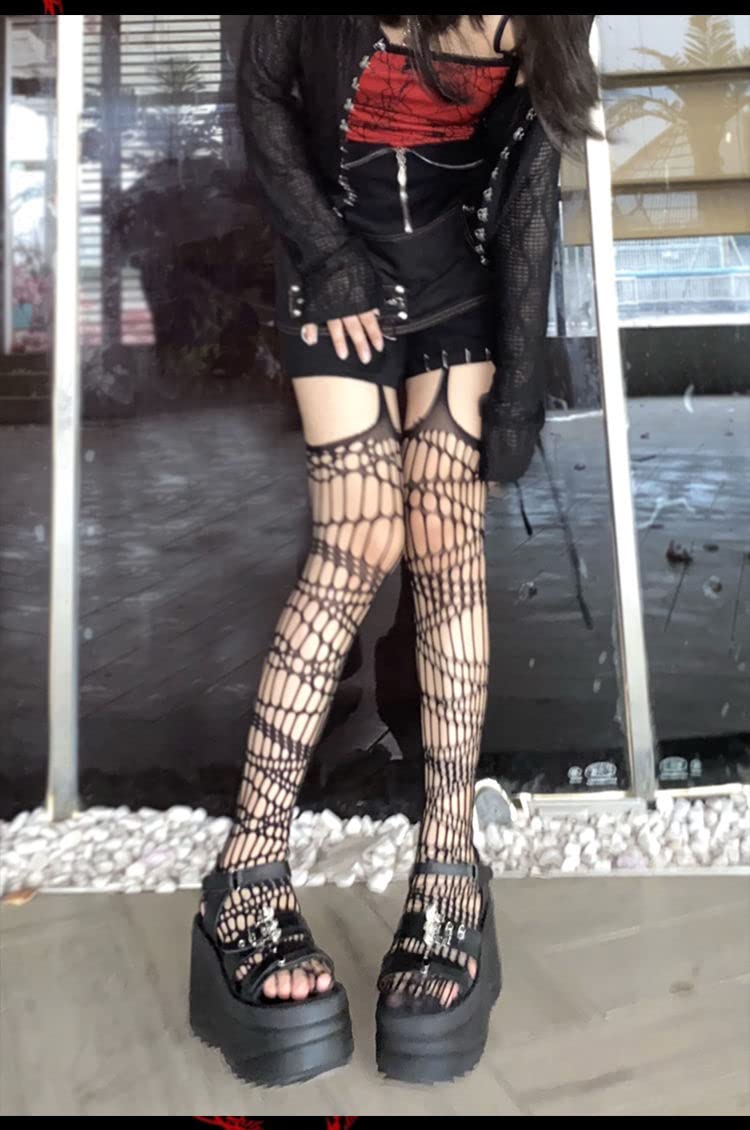 2 Pack Ripped Gothic Tights for Women - Punk Fishnet Stockings for Gothic Fashion & Alternative Clothing | Perfect for Halloween, Cosplay & Dark Aesthetic Outfits