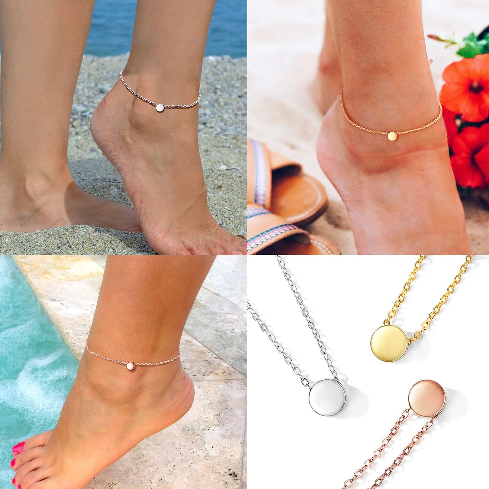 Personalized 925 Sterling Silver Tiny Heart Moon Star Sun Dot Triangle Anklets - Dainty Foot Jewelry for Women in Silver Gold Rose Gold (with Gift Box) - Perfect for Everyday Wear, Gifts & Special Occasions
