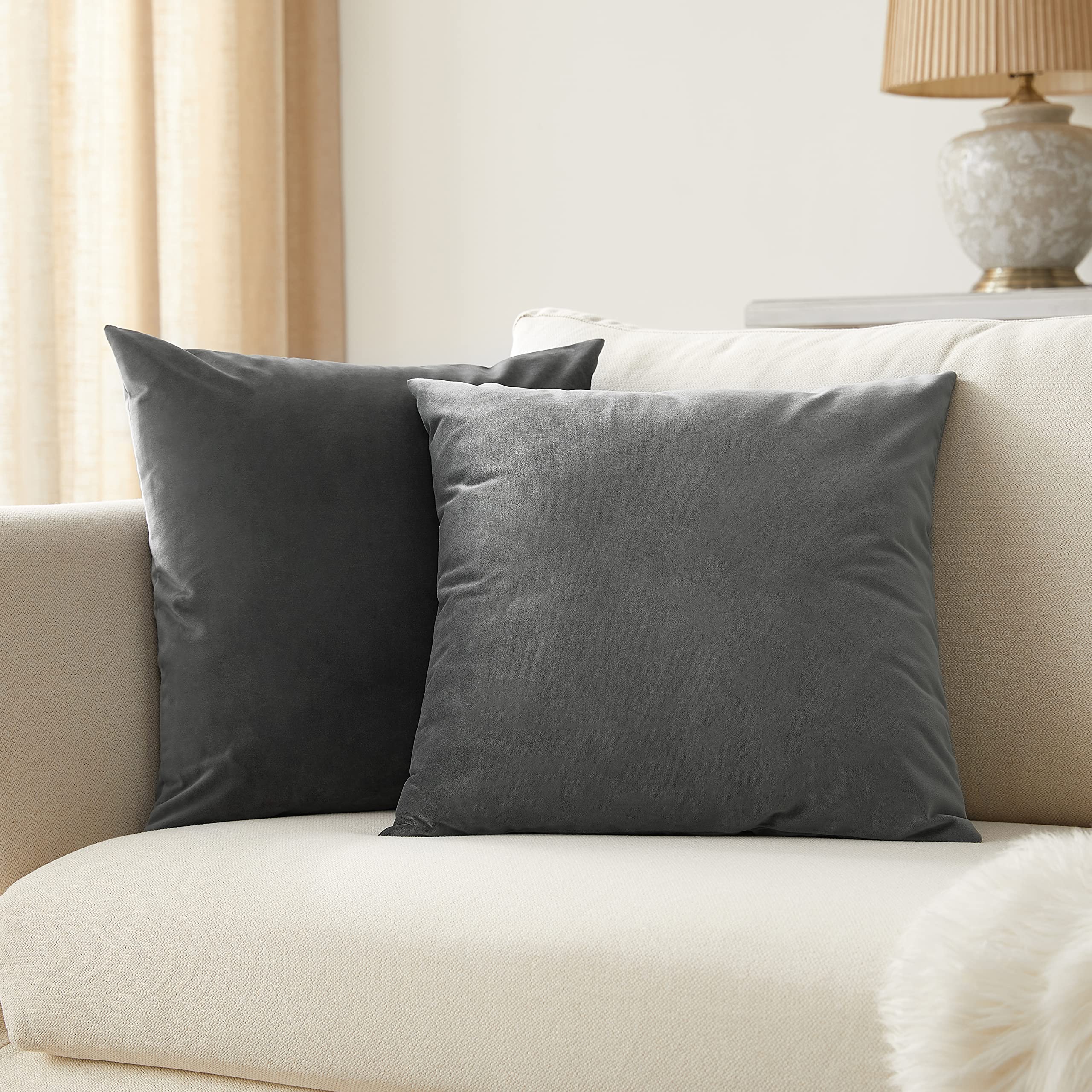 Premium Set of 2 Dark Grey Velvet Pillow Covers 18x18 Inches - Soft Decorative Throw Pillow Cases for Sofa, Couch, Bed & Home Decor - Perfect for Living Room, Bedroom & Cozy Home Styling