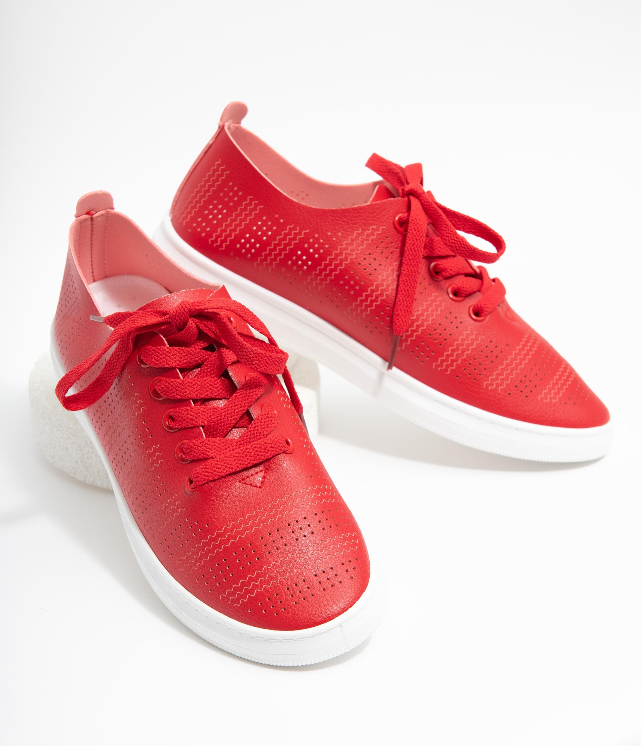 Breathable Red Perforated Sneakers for Men & Women - Lightweight Running Shoes for Gym, Walking & Casual Wear
