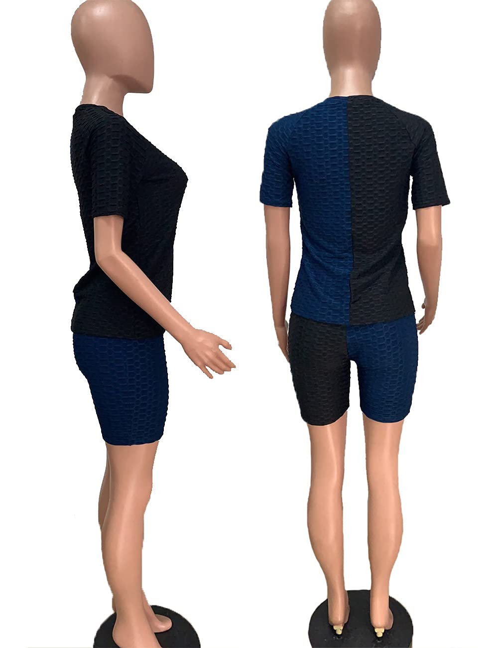 KANSOON Women's 2-Piece Workout Set - Color Block Short Sleeve Top & Biker Shorts Tracksuit | Gym, Yoga & Running Outfit