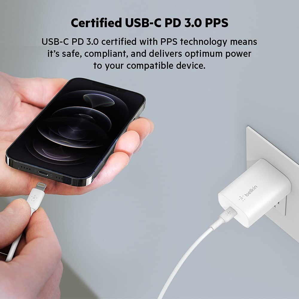 Belkin BoostCharge 25W Fast Wall Charger with PPS & USB-C Power Delivery - Compact Travel Charger for iPhone 16/15, Samsung Galaxy S24, iPad, Pixel & Tablets - Perfect for Home, Office & Travel Charging