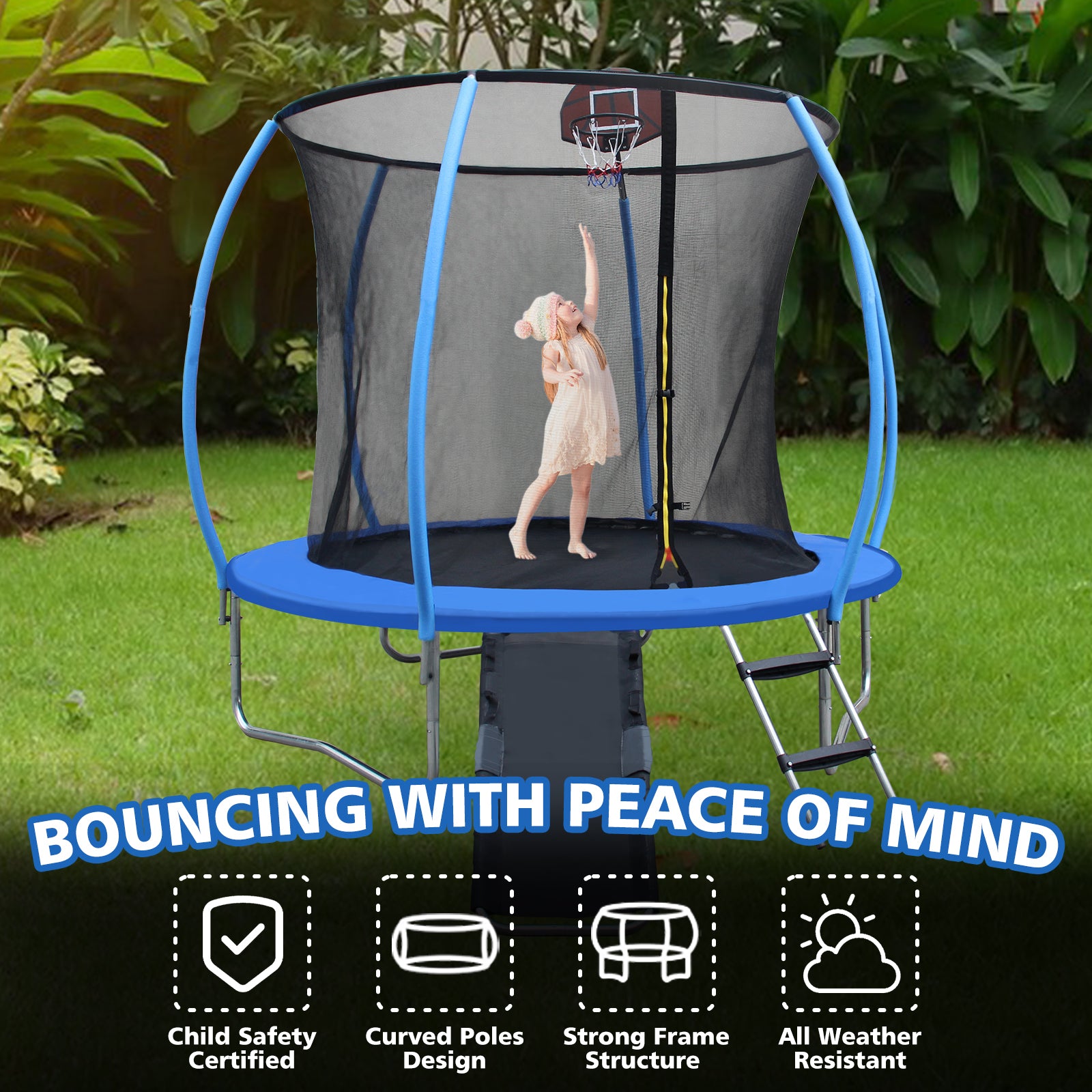 12FT Pumpkin-Shaped Trampoline with Safety Enclosure, Ladder & Slide - ASTM Approved Outdoor Kids Trampoline with Anti-Rust Coating & Basketball Board | Perfect for Backyard Play, Family Fun & Outdoor Exercise