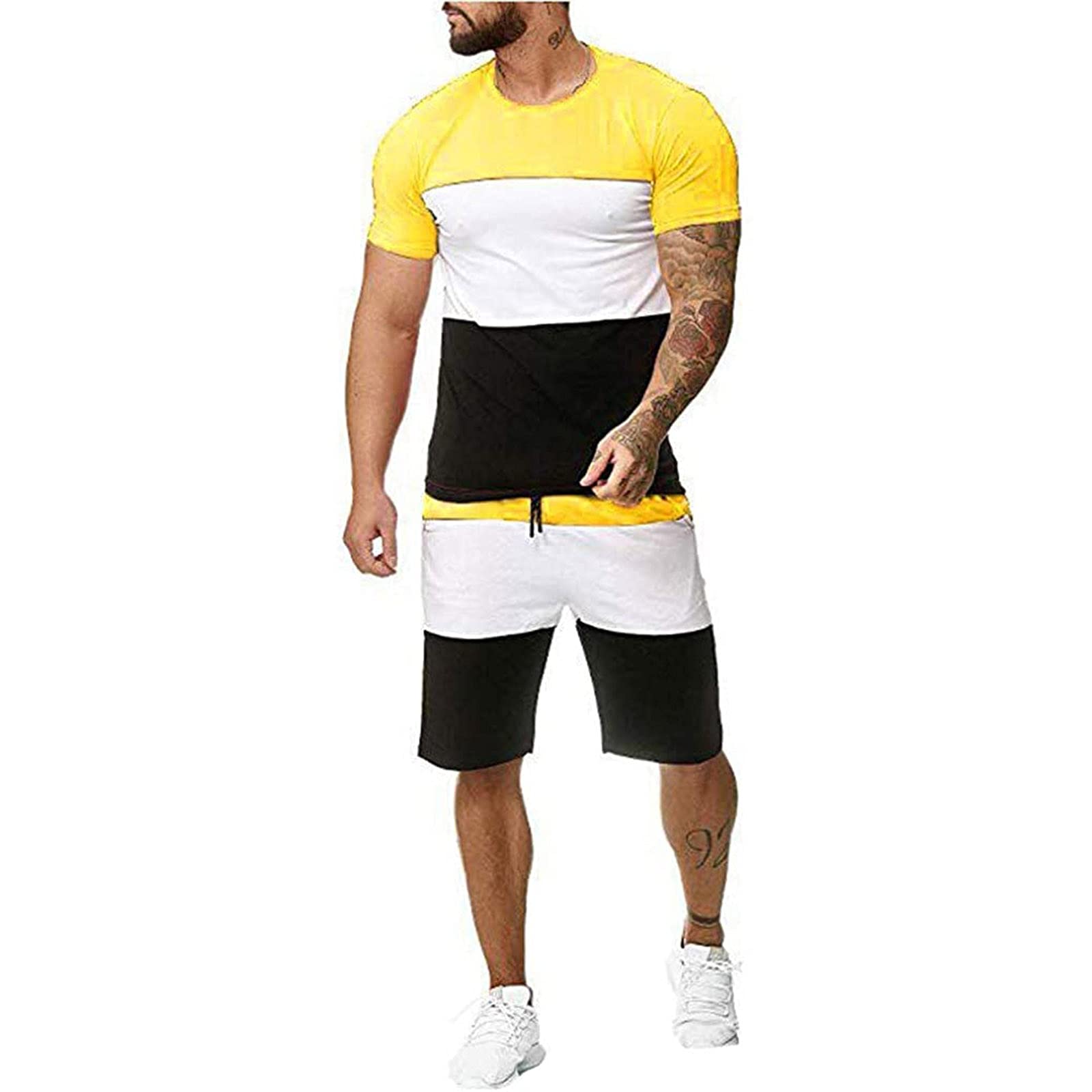 Men's 2-Piece Sweat Suit - Casual Short Sleeve T-Shirt & Athletic Shorts Set | Comfortable Workout & Lounge Wear for Gym, Running & Home Relaxation