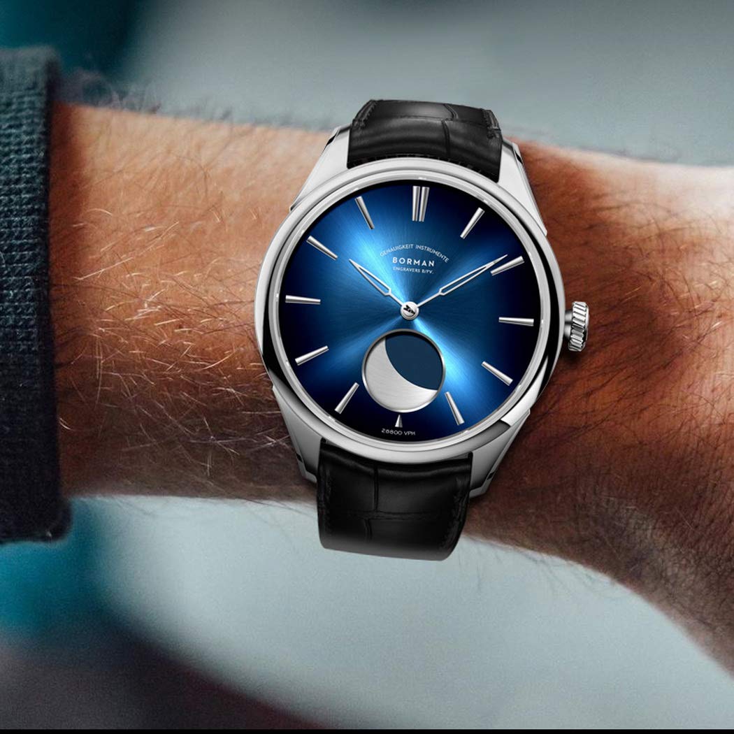BORMAN Moonphase Automatic Watch for Men - Luxury Self-Winding Mechanical Wristwatch with Sapphire Crystal & Leather Strap, Waterproof Dress Watch for Business, Formal Occasions and Gift Giving