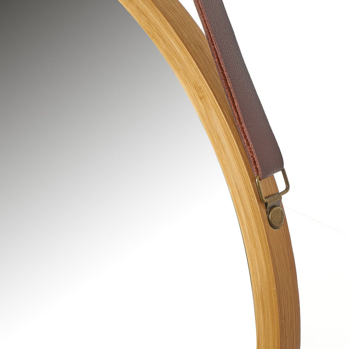 45cm Round Hanging Wall Mirror with Solid Bamboo Frame & Adjustable Leather Strap - Perfect for Bathroom, Bedroom, and Entryway Decor