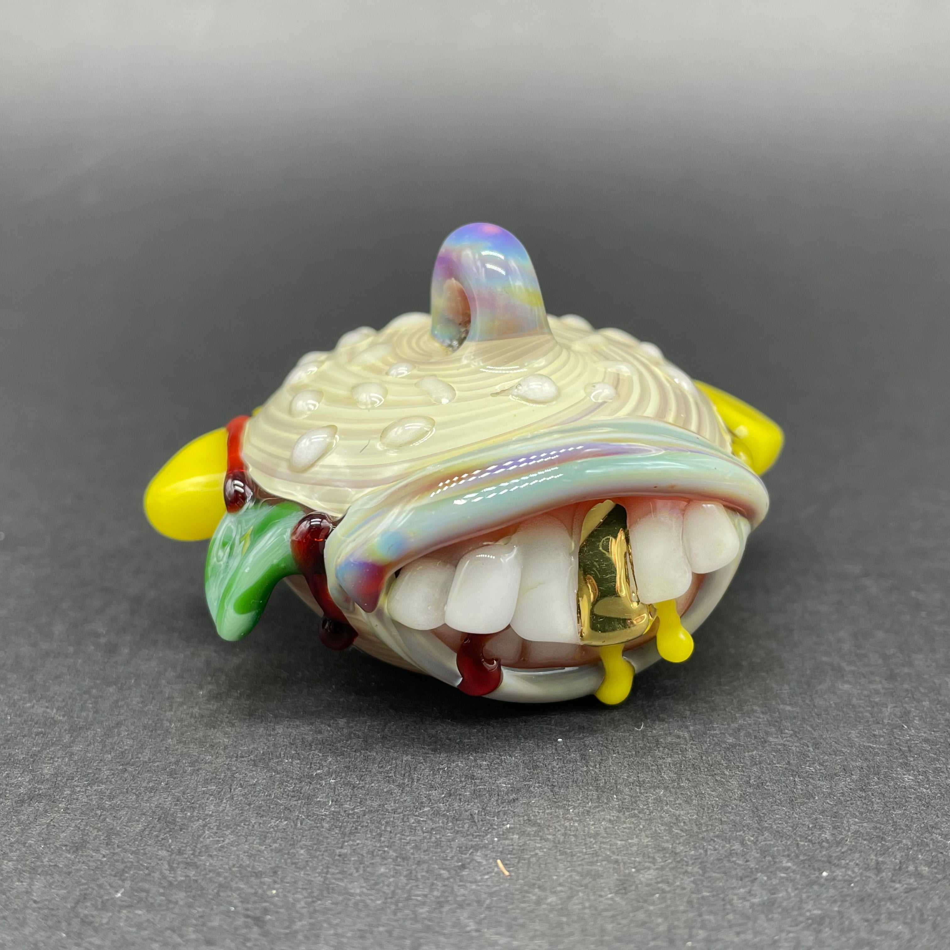 Handmade Glass Cheeseburger Pendant Necklace - Unique Food Jewelry for Burgers Lovers - Perfect Gift for Fast Food Enthusiasts & Fun Fashion Accessory