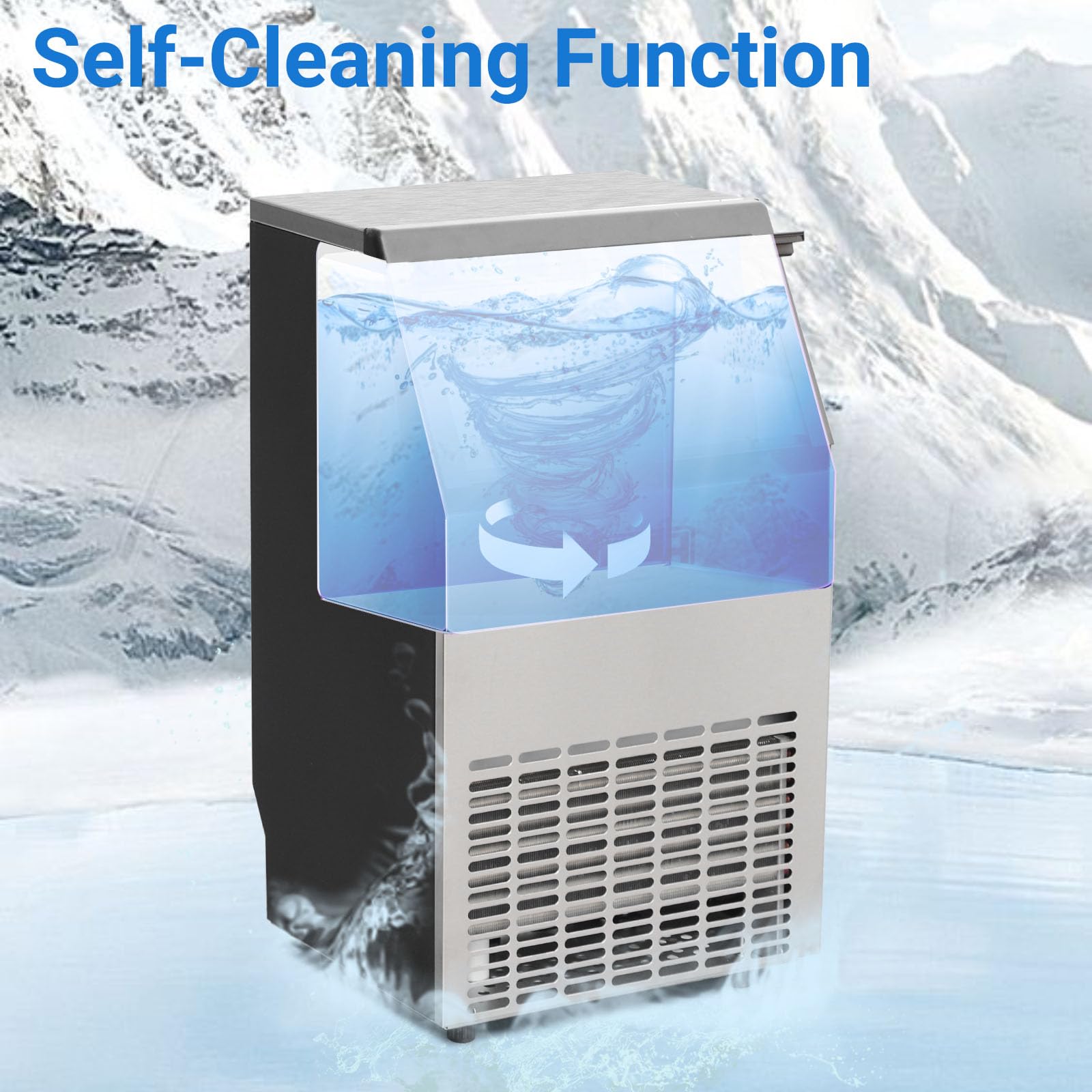 Commercial Under Counter Ice Maker Machine - 99Lbs/24H Fast Ice Production, Auto-Clean Stainless Steel Freestanding Ice Maker for Restaurants, Bars, and Home Use