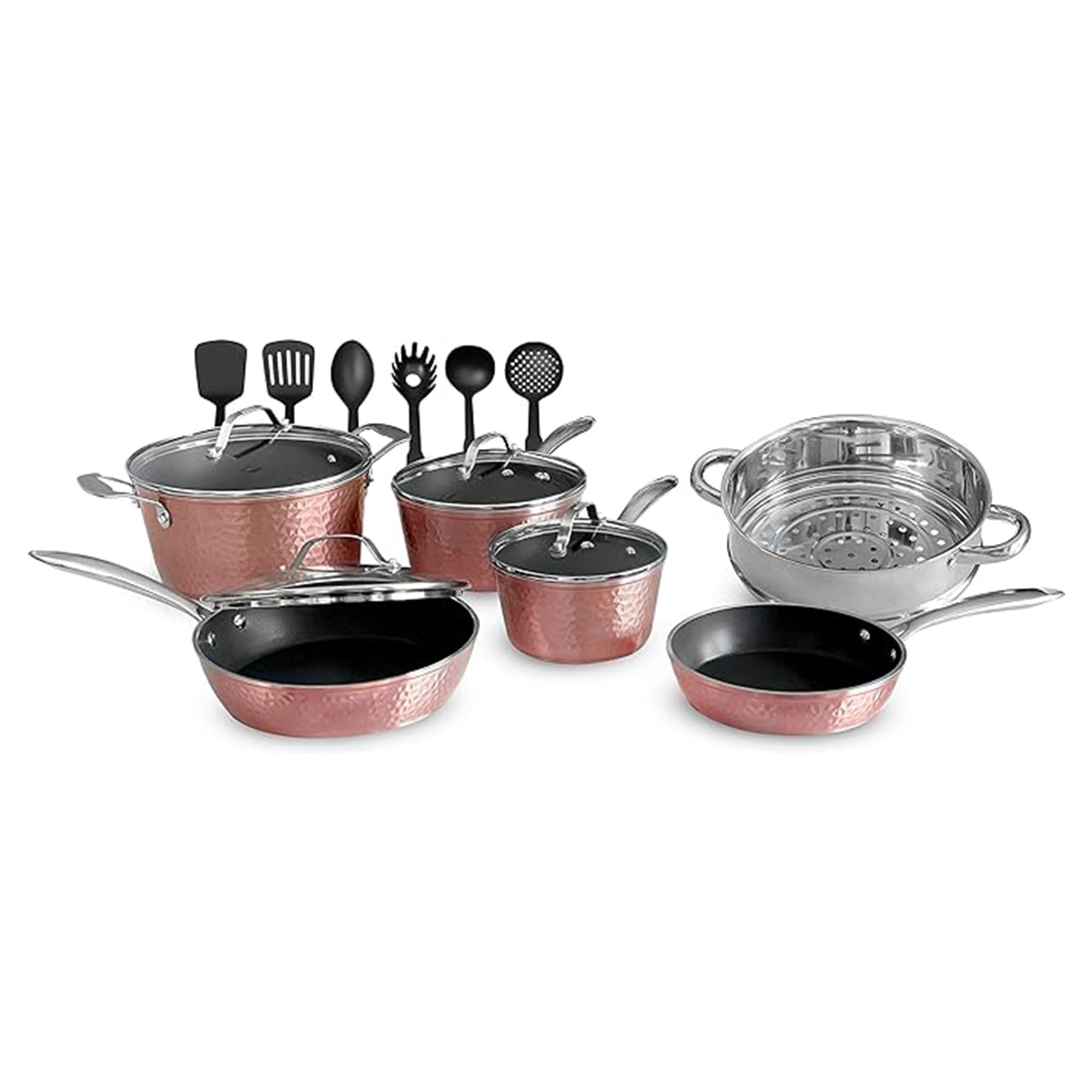 Luxury Non-Stick Ceramic 16-Piece Rose Gold Cookware Set with Glass Lids - Lightweight, Scratch-Resistant, Dishwasher & Oven Safe (500°F) - Compatible with All Stovetops - Perfect for Everyday Cooking, Baking & Entertaining