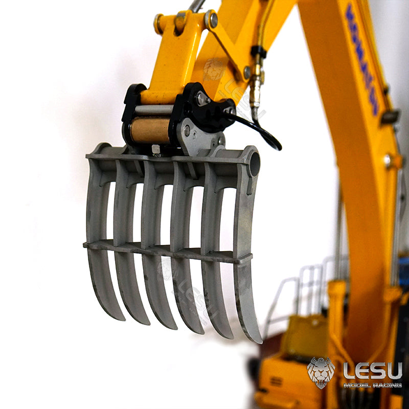 1/14 Scale Metal Rake Bucket with Three-Section Arm Grab Fork for LESU AC360 PC360 ET30H ET26L RC Hydraulic Excavator Model - Perfect for Construction Site Dioramas, RC Excavator Upgrades & Heavy Equipment Collectors