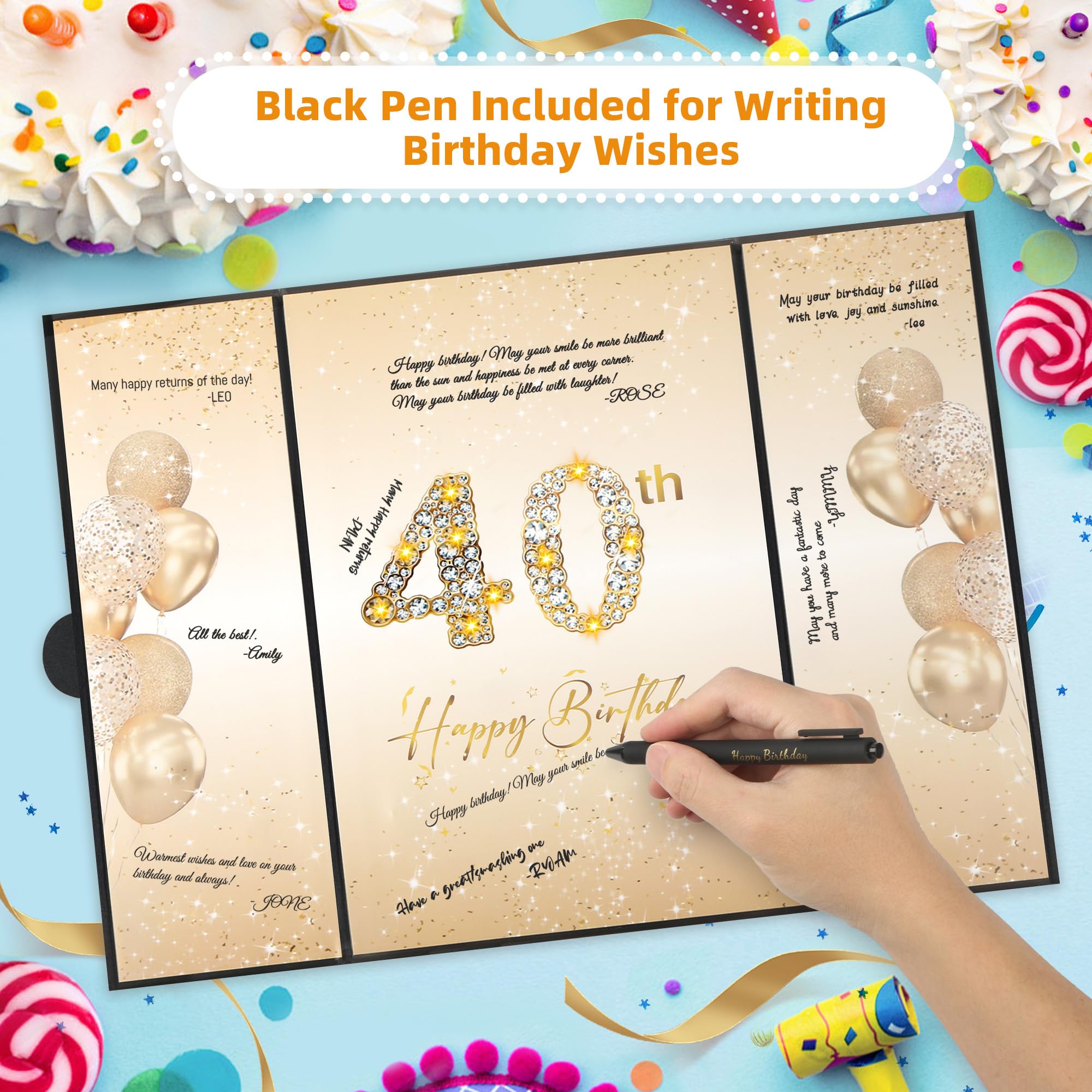 Farochy 40th Birthday Guest Book - Black & Gold Signature Book for 40th Birthday Party Decorations | Perfect for Milestone Celebrations, Anniversary Events & Birthday Party Sign-In