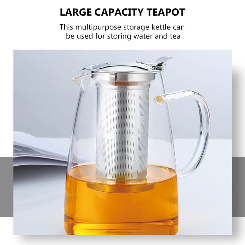 Hemoton 1pc Large Capacity Glass Teapot with Strainer - 40oz Borosilicate Glass Kettle for Loose Leaf Tea, Herbal Infusions & Blooming Tea - Perfect for Home, Office & Tea Ceremonies