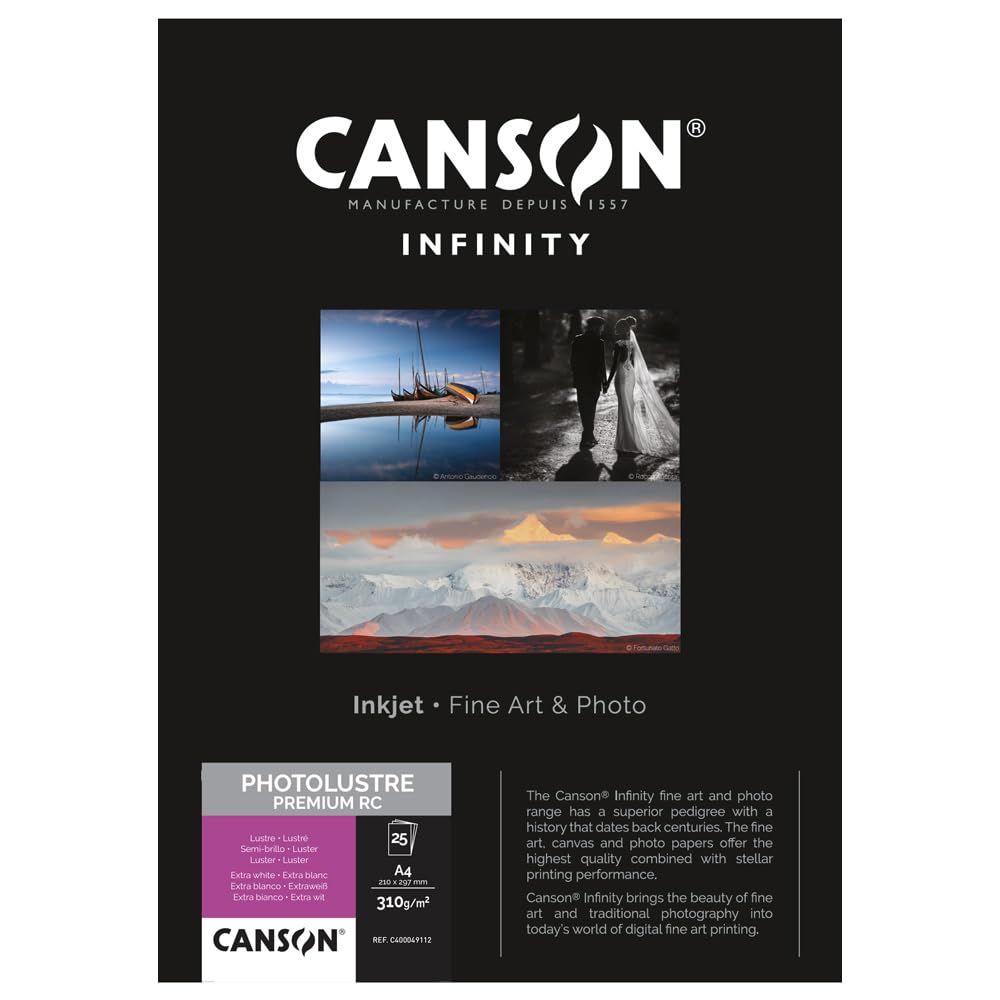 Canson Premium RC Photo Luster Paper - 25 Sheets A4 Size for Professional Photo Printing | Ideal for Inkjet Printers, Photo Albums & Home Decor