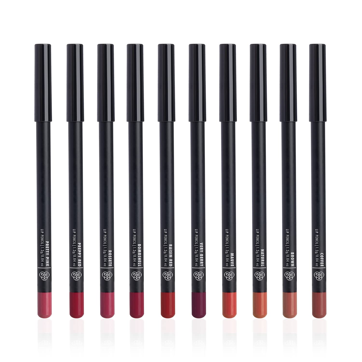 PAC Lip Pencil Set of 10 - Long Lasting Lip Liner for Precise Definition | Perfect for Everyday Makeup, Special Occasions & Professional Makeup Artists