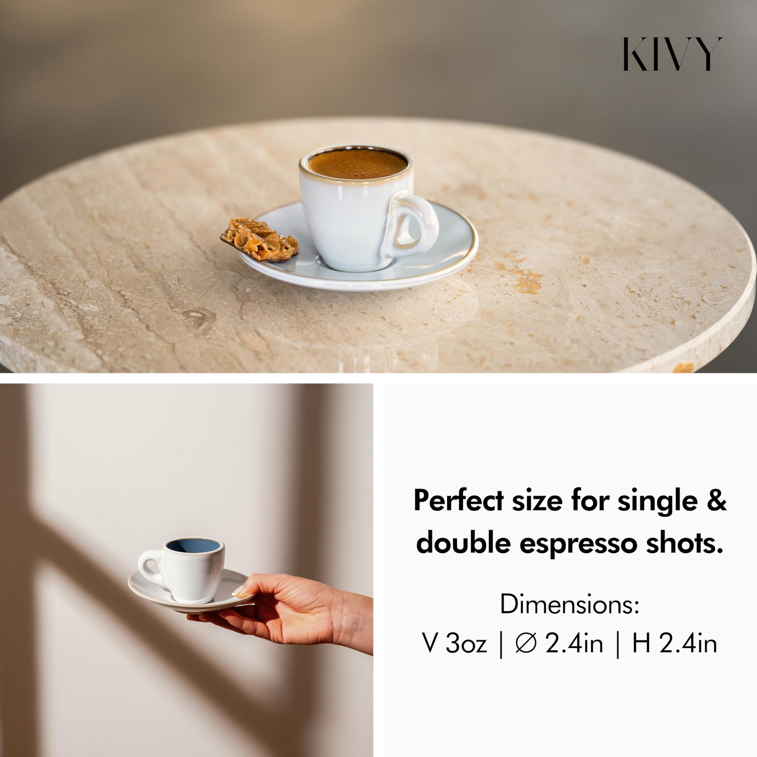 KIVY 4-Piece 3 oz Stoneware Espresso Cup Set with Saucers - Thick Walled Italian Style Coffee Mugs for Espresso Shots - Durable Ceramic Espresso Cups in Blue - Perfect for Home, Cafe, and Restaurant Use