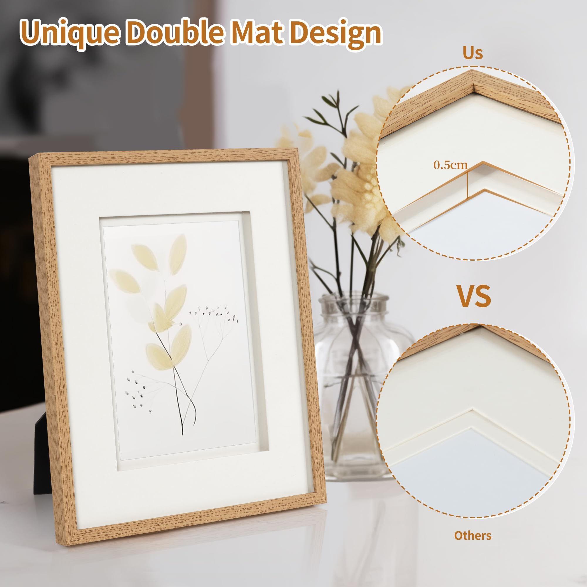 Afuly 5x7 Picture Frame with Mat for 8x10 Photos - Natural Wood Grain Modern Photo Frame with Double Mat - Perfect for Wall Hanging, Desk Display, Home Decor, and Gift Giving (Birthday, Mother's Day, Christmas)