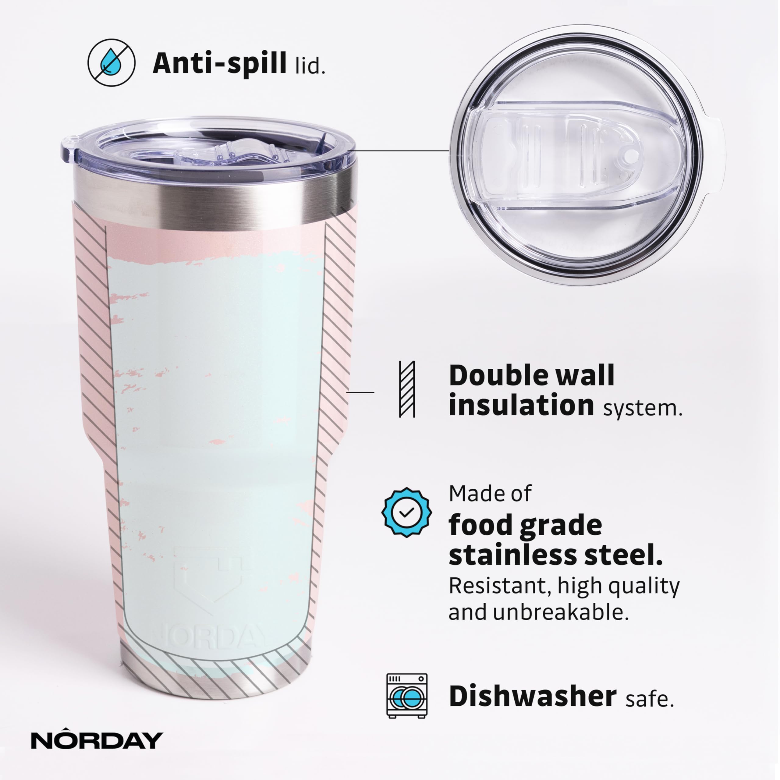 NORDAY 30oz Stainless Steel Tumbler with Lid - Blush Glitter Insulated Travel Mug, Double Wall Vacuum Coffee Cup for Hot & Cold Drinks, Fits Car Cup Holder, 24hr Temperature Retention, Leak Proof Lid - Perfect for Office, Gym, Hiking and Road Trips