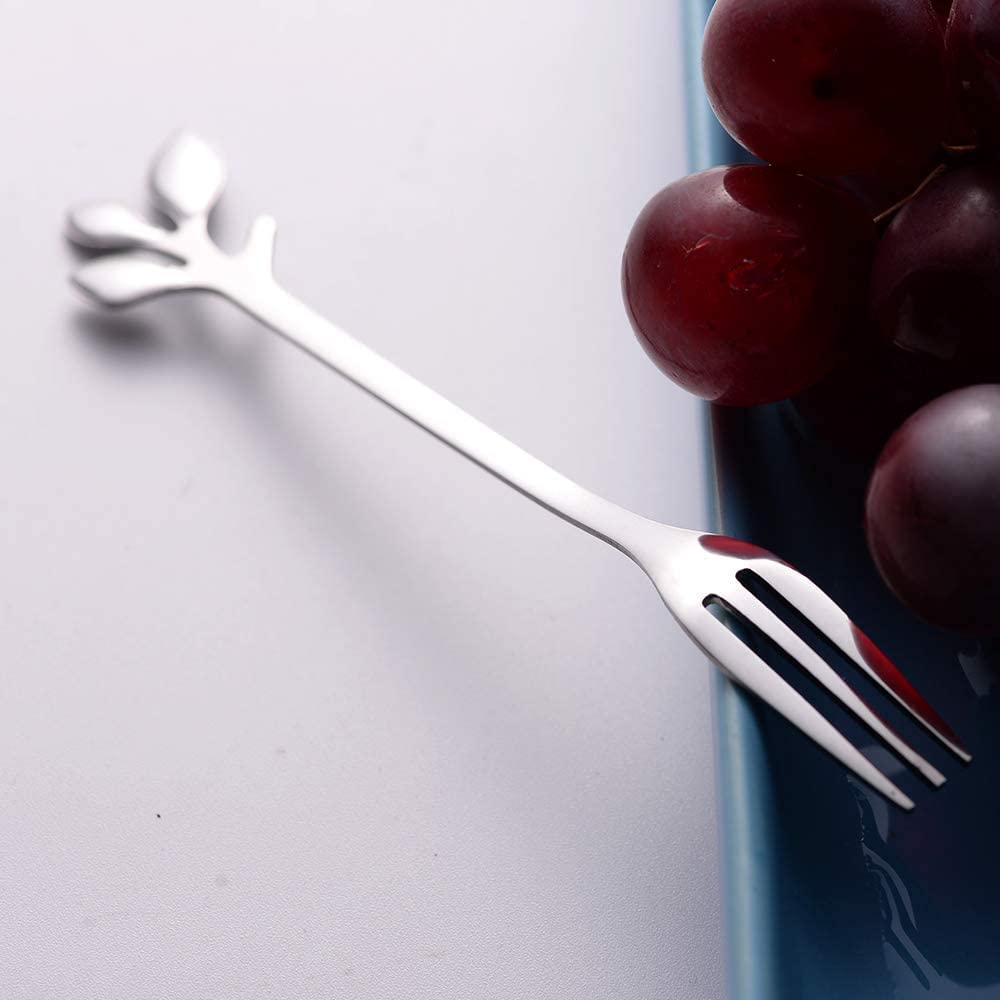 16-Piece Stainless Steel Silver Leaf Appetizer Forks Set - 4.7 Inch Elegant Dessert Forks for Cake, Fruit, Canapés - Perfect for Weddings, Parties & Home Entertaining (Silver)