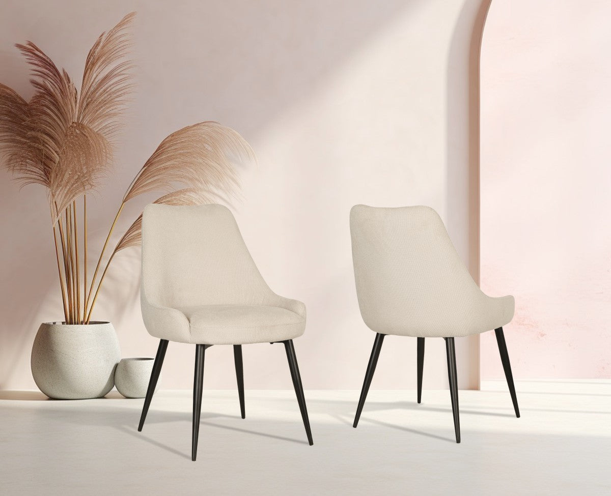 Modern Beige Dining Chairs Set of 2 - Comfortable Upholstered Kitchen Chairs with Wooden Legs - Perfect for Dining Room, Kitchen, Breakfast Nook & Small Spaces