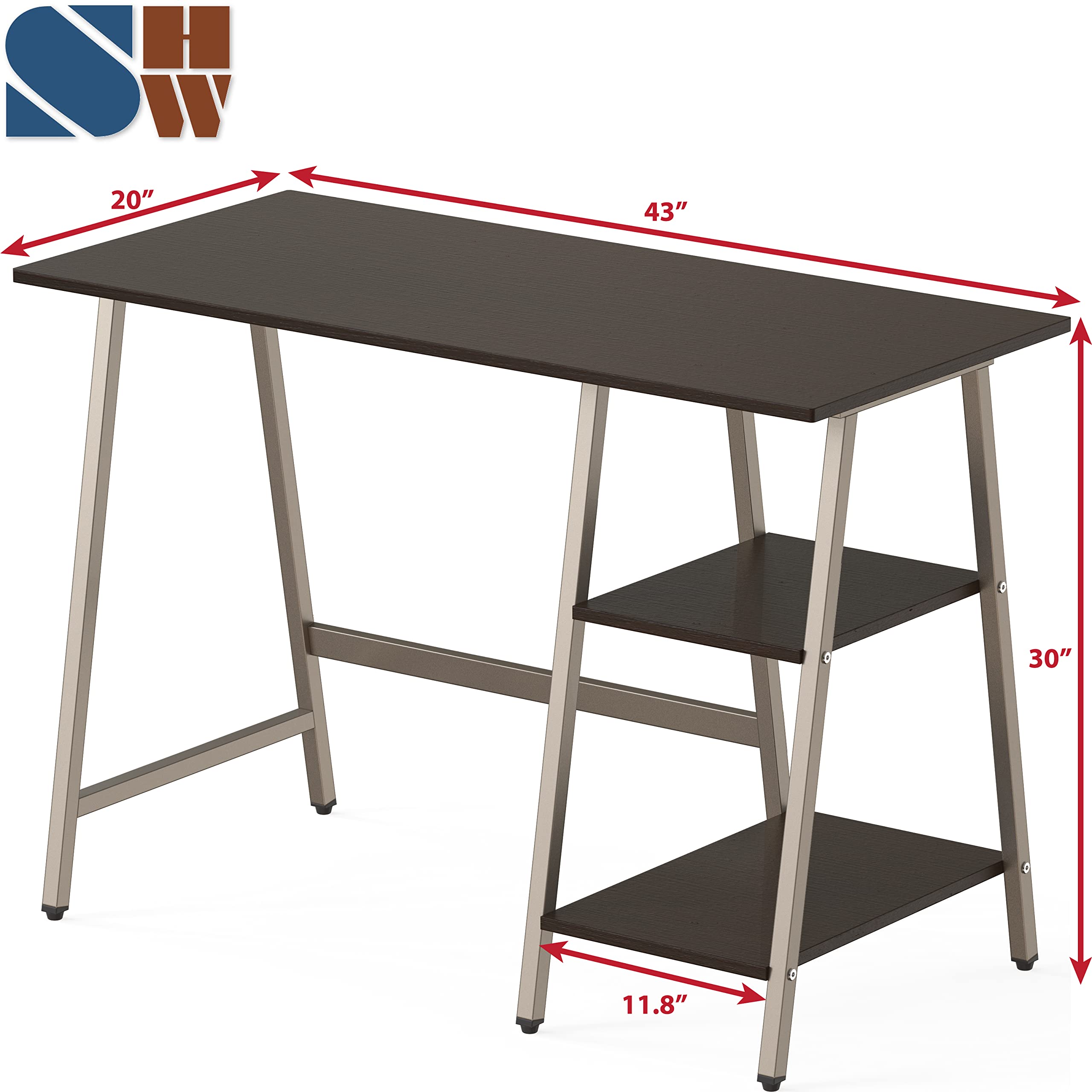 SHW Trestle Home Office Computer Desk - Espresso Brown Wooden Writing Table for Small Spaces, Study & Work from Home | Sturdy & Modern Design for Office, Bedroom or Dorm Room