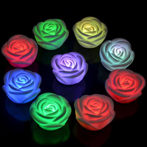 2 Pack 7 Color Changing LED Rose Light - Romantic Floral Night Candle Lamp for Valentine's Day, Wedding, Anniversary, Bedroom Decor & Party Lighting