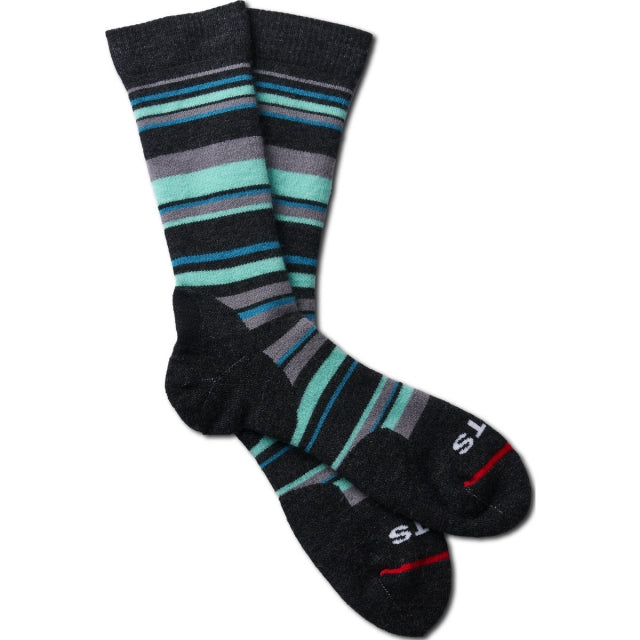 Medium Hiker Striped Crew Socks - Moisture-Wicking Hiking Socks for Men & Women - Perfect for Outdoor Adventures, Camping & Trekking
