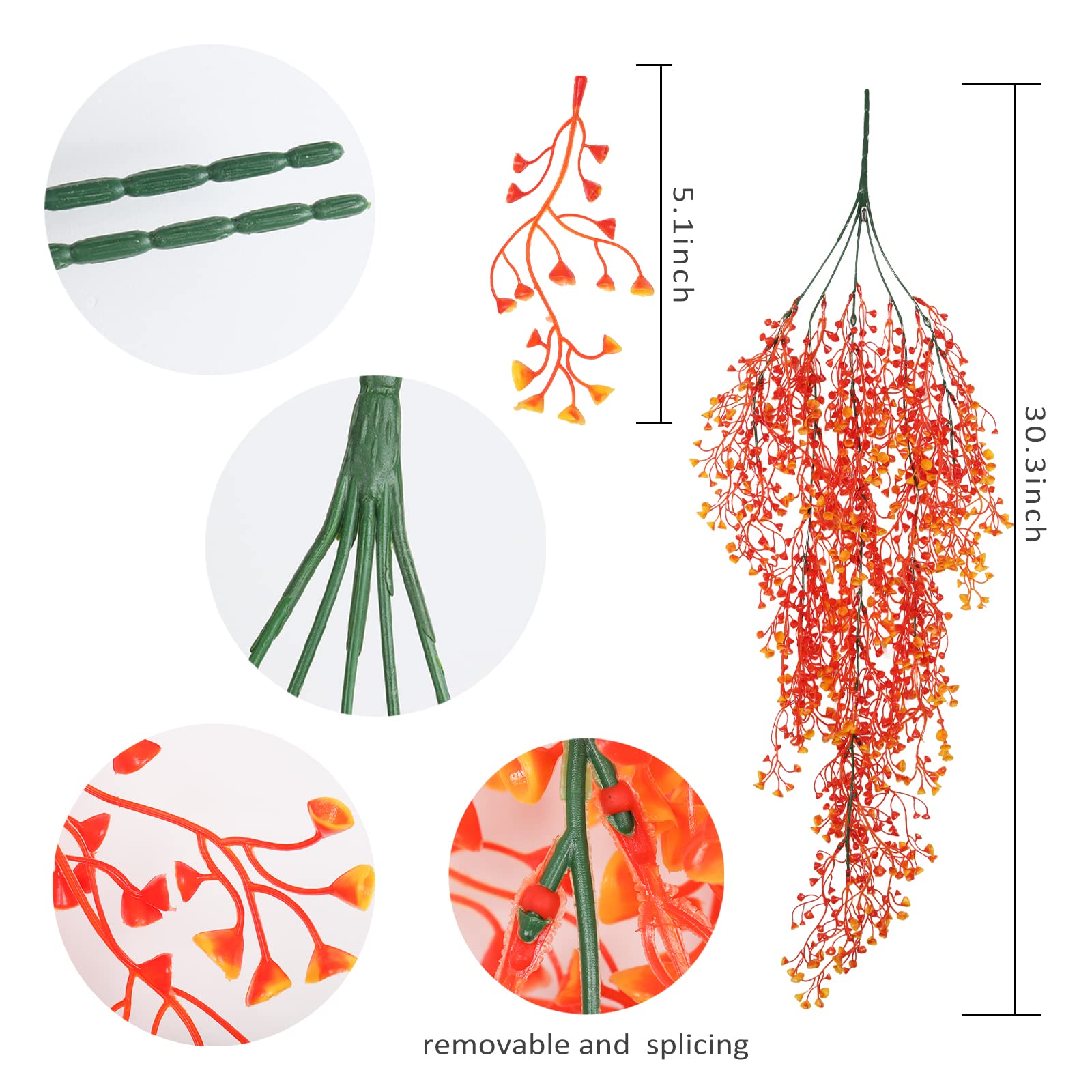 RECUTMS 4PCS Artificial Fall Hanging Plants - Large Faux Autumn Vines for Wall Decor, Thanksgiving & Wedding Party (Orange) | Indoor/Outdoor Home & Garden Decoration