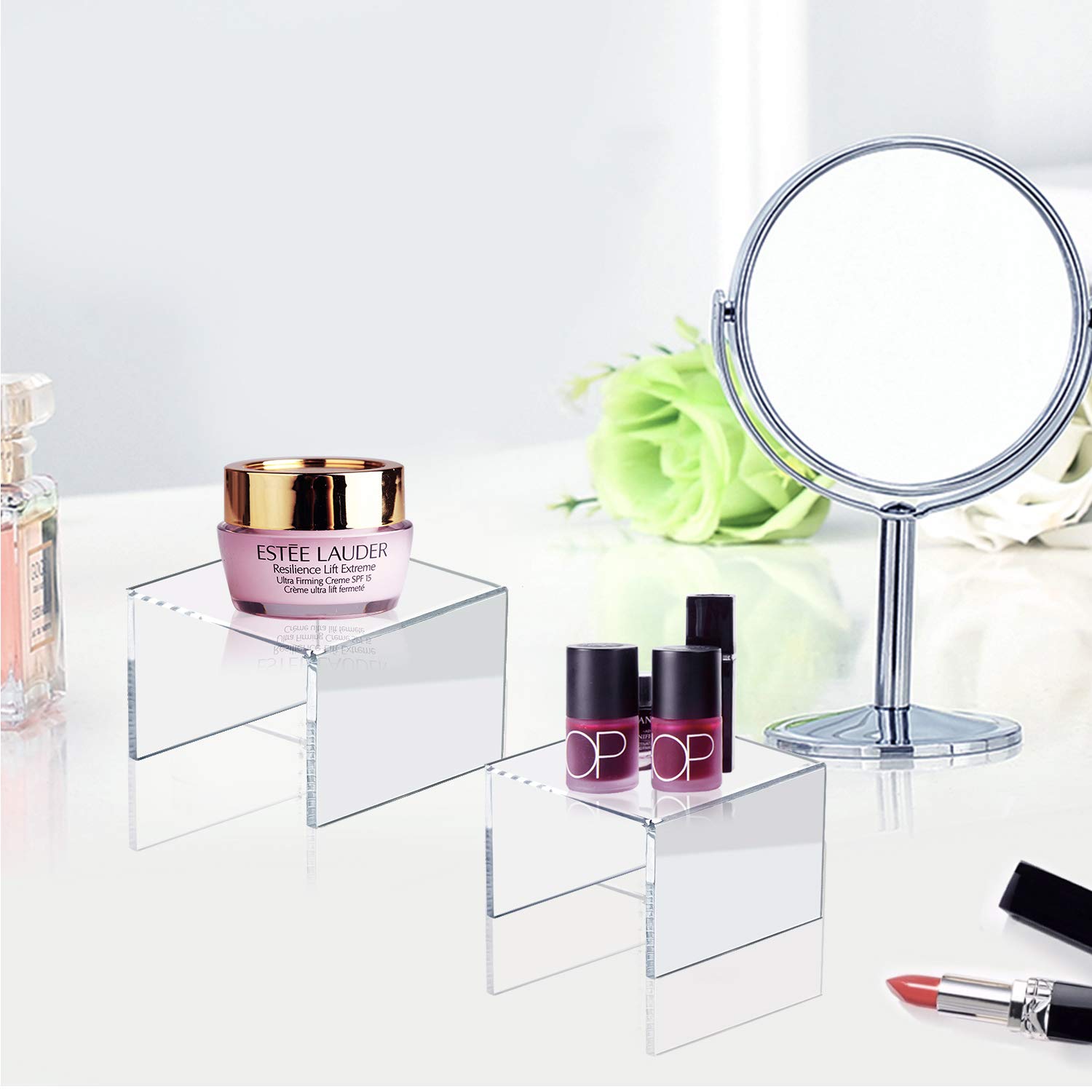 HBselect 6-Piece Acrylic Makeup Display Stand - Clear & Transparent for Cosmetics Showcase