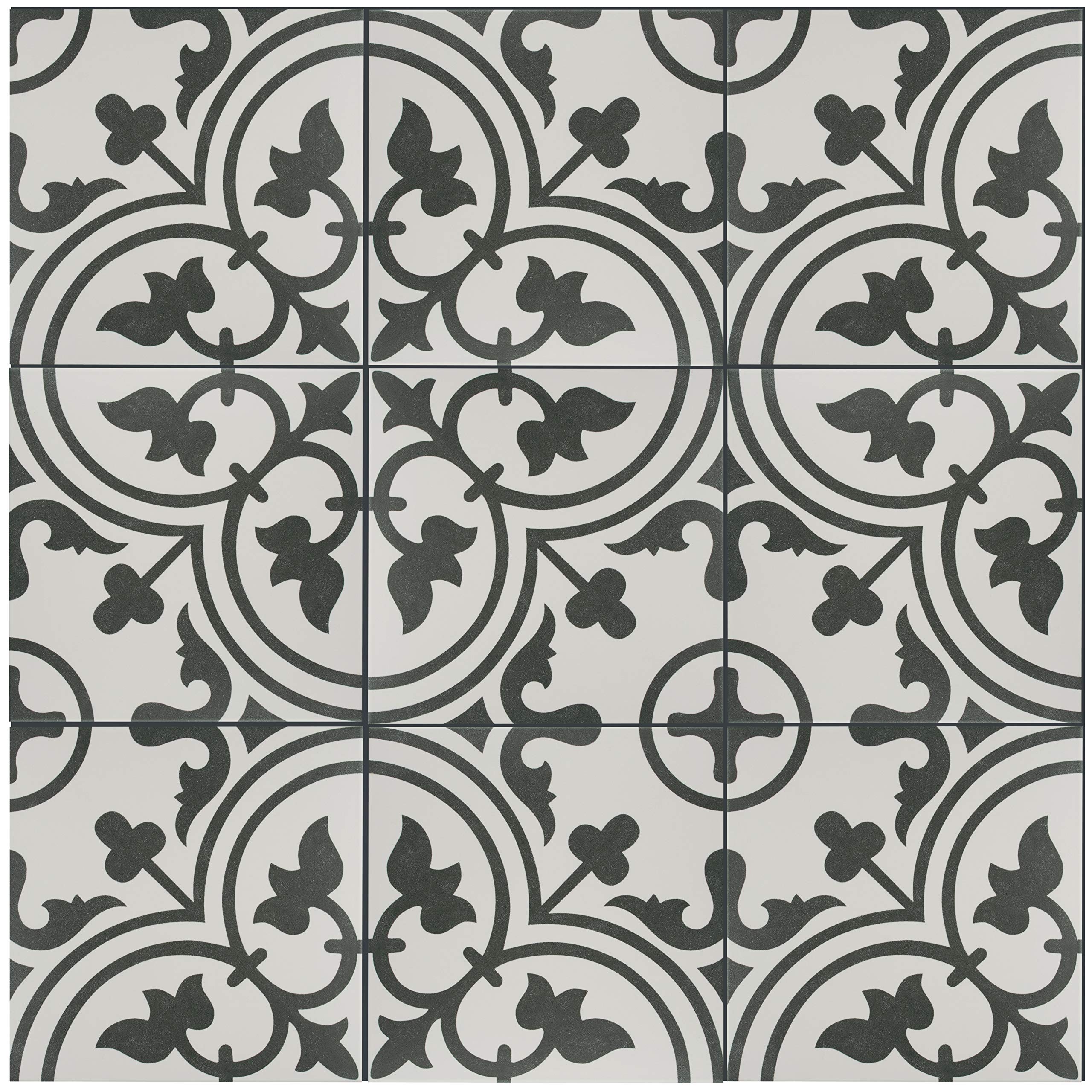 Merola Tile Arte White 9.75x9.75 Inch Porcelain Floor and Wall Tile - Perfect for Bathroom, Kitchen, and Backsplash Renovations