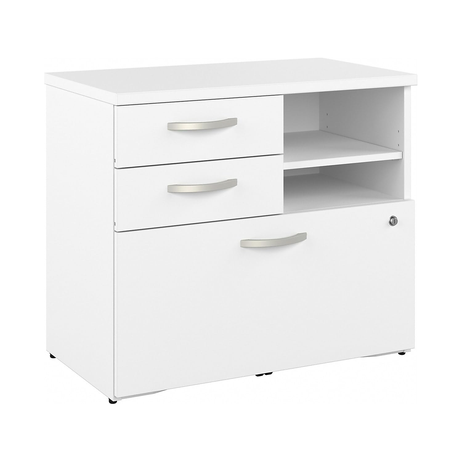 Bush Business Furniture Hybrid Office Storage Cabinet with Drawers and Shelves - White | File Organizer for Home Office, Small Business & Workspace Storage Solutions