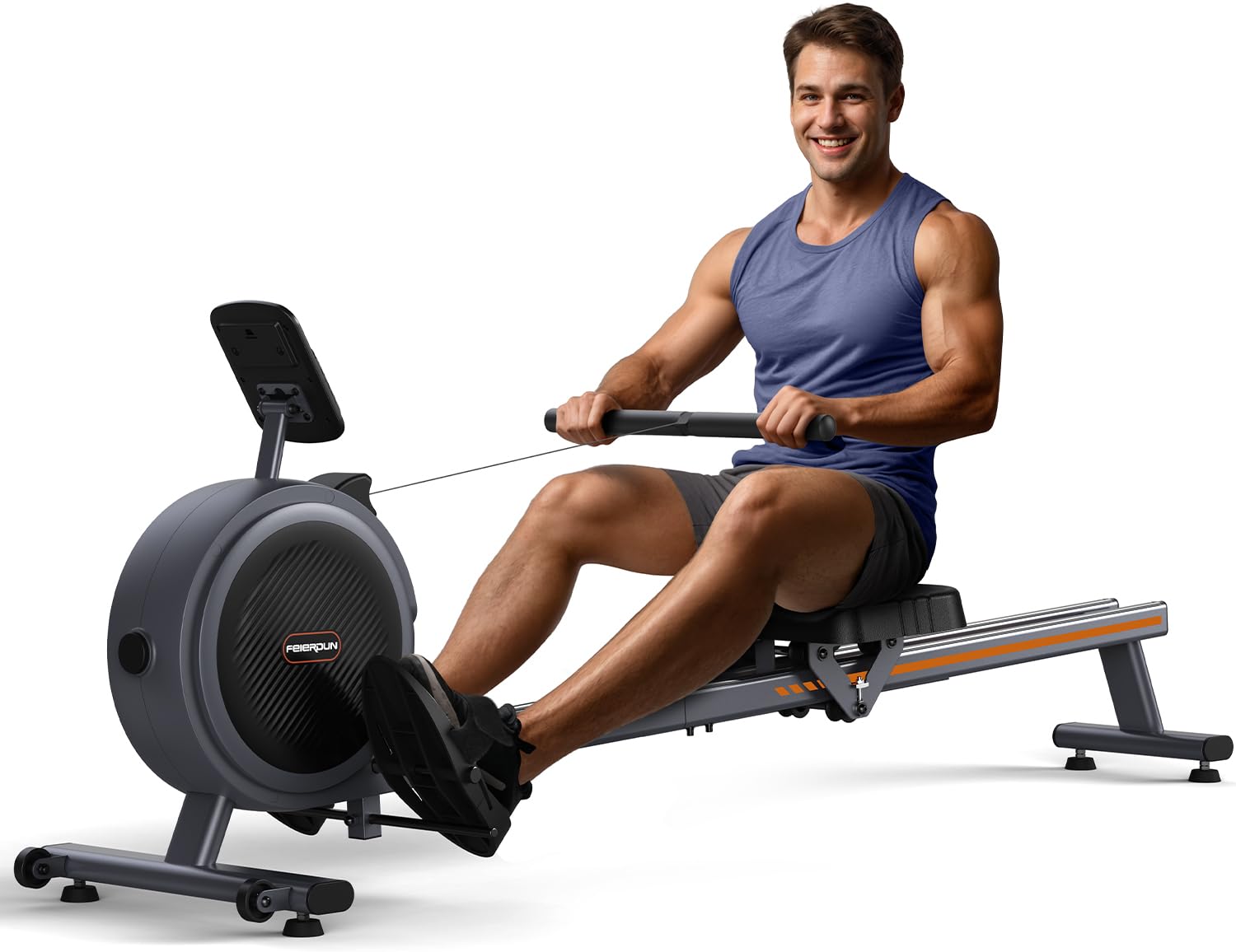 FEIERDUN Magnetic Rowing Machine for Home Workouts - 350LBS Weight Capacity, Bluetooth APP Connectivity, Dual Slide Rail System - Perfect for Small Spaces & Full-Body Training
