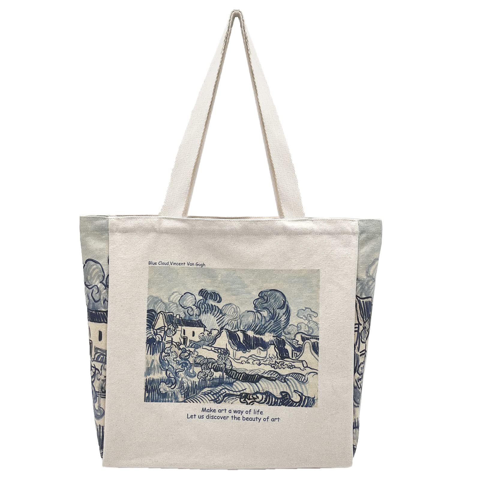 Stylish BROADREAM Canvas Tote Bag with Zipper Closure & Interior Pockets - Trendy Aesthetic Shoulder Bag for Women, Perfect for Shopping, Beach, Work & Daily Use