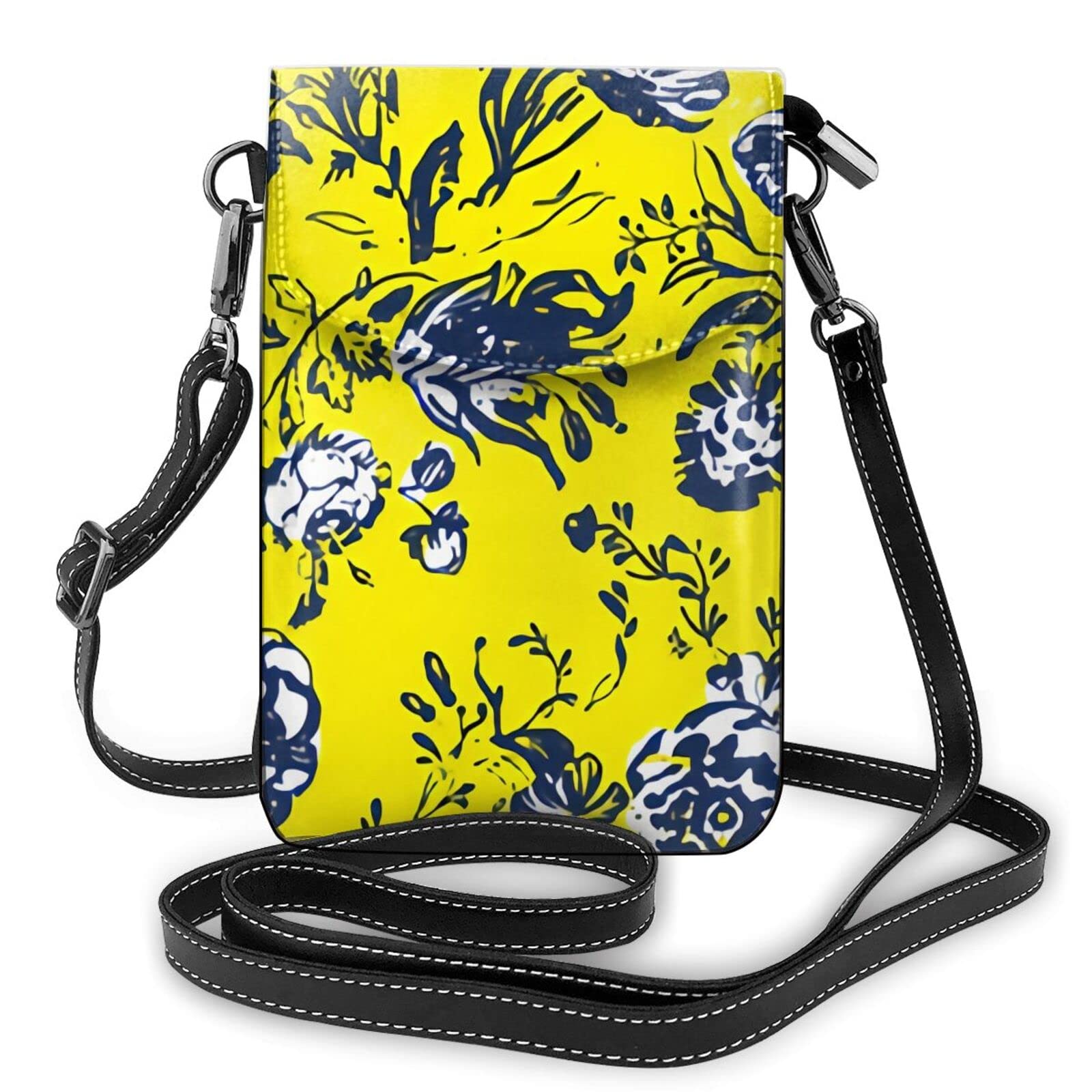 **Stylish Yellow & Blue Chinoiserie Crossbody Phone Purse for Women - PU Leather Small Shoulder Bag & Wallet - Perfect for Travel, Shopping, and Daily Use**