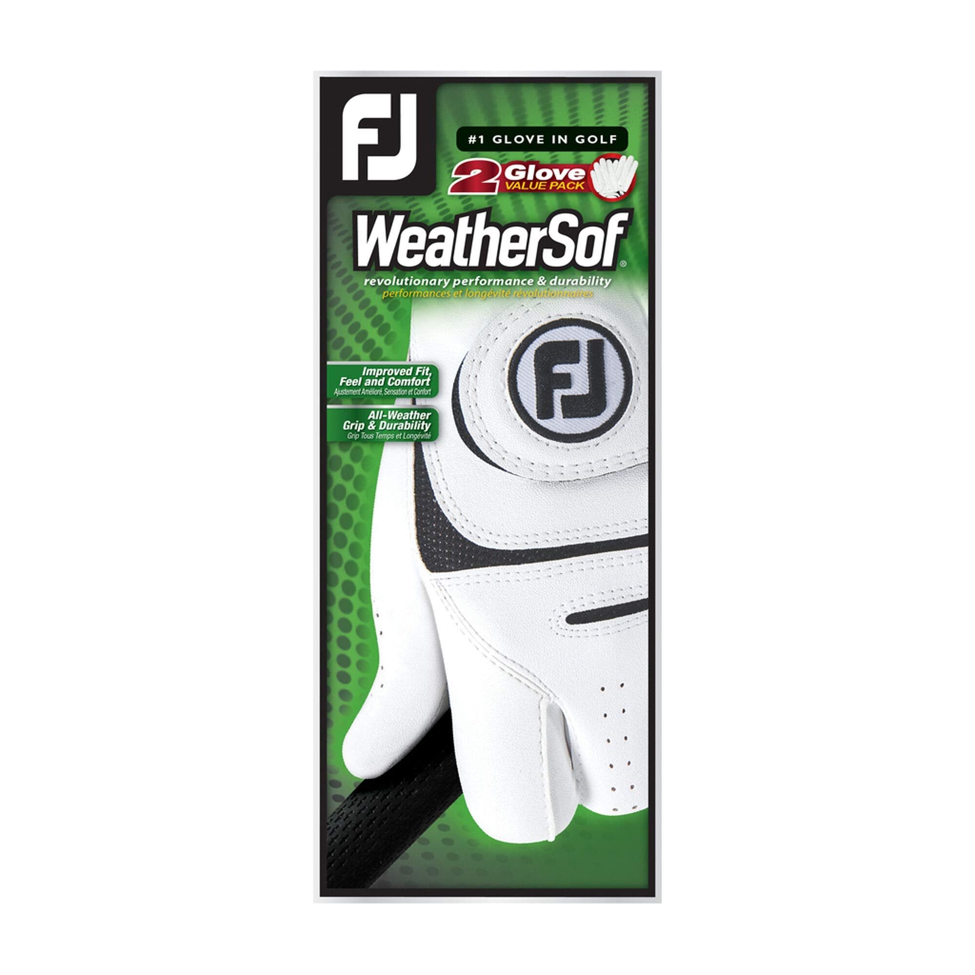 FootJoy Men's WeatherSof 2-Pack Golf Gloves - White, Cadet Large, Left Hand | Premium Comfort & Grip for Golfers | Perfect for Driving Range & Tournament Play