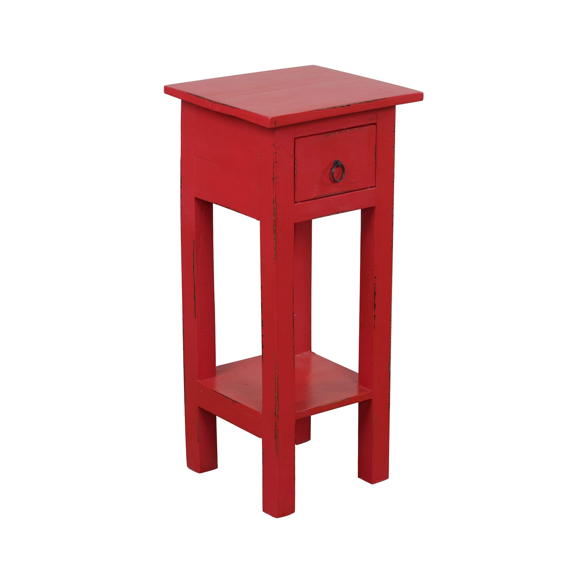 Distressed Antique Red Narrow Mahogany Side Table - 25.75