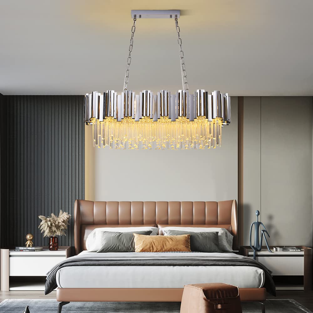 WABON Modern Crystal Chandeliers - Chrome Luxury Ceiling Light Fixture | Contemporary Pendant Lighting for Dining Room, Living Room, Bedroom & Foyer | Perfect for Home Decor, Wedding Venues & Luxury Interior Design