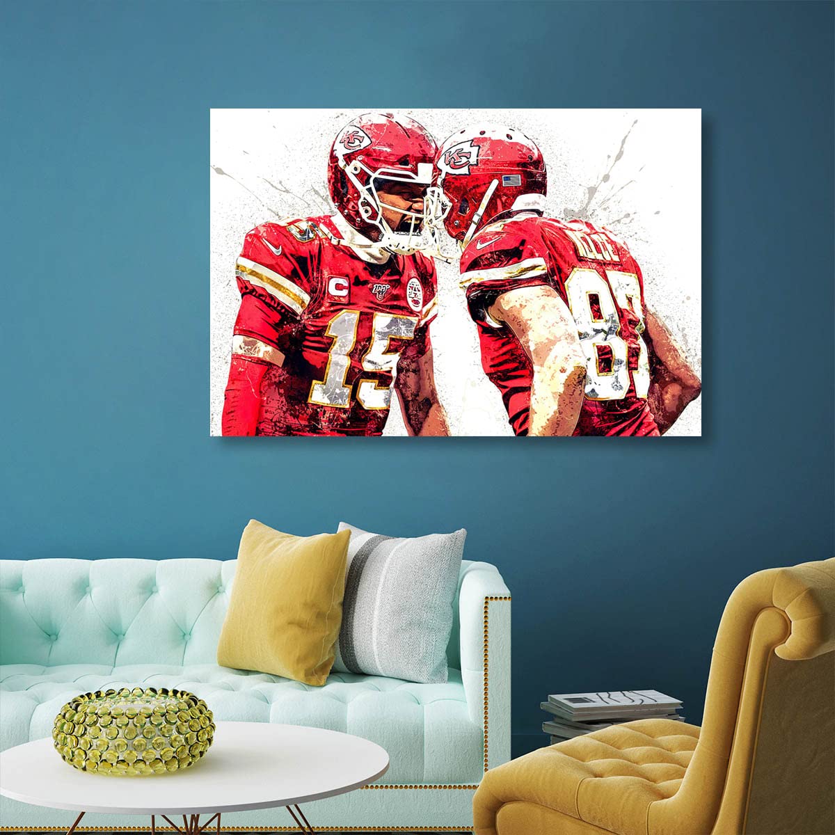 Patrick Mahomes & Travis Kelce Framed Football Poster - 24x36 Inch Sports Wall Art Decor for Men's Bedroom, Game Room, Man Cave - Perfect NFL Fan Gift & Home Office Decor