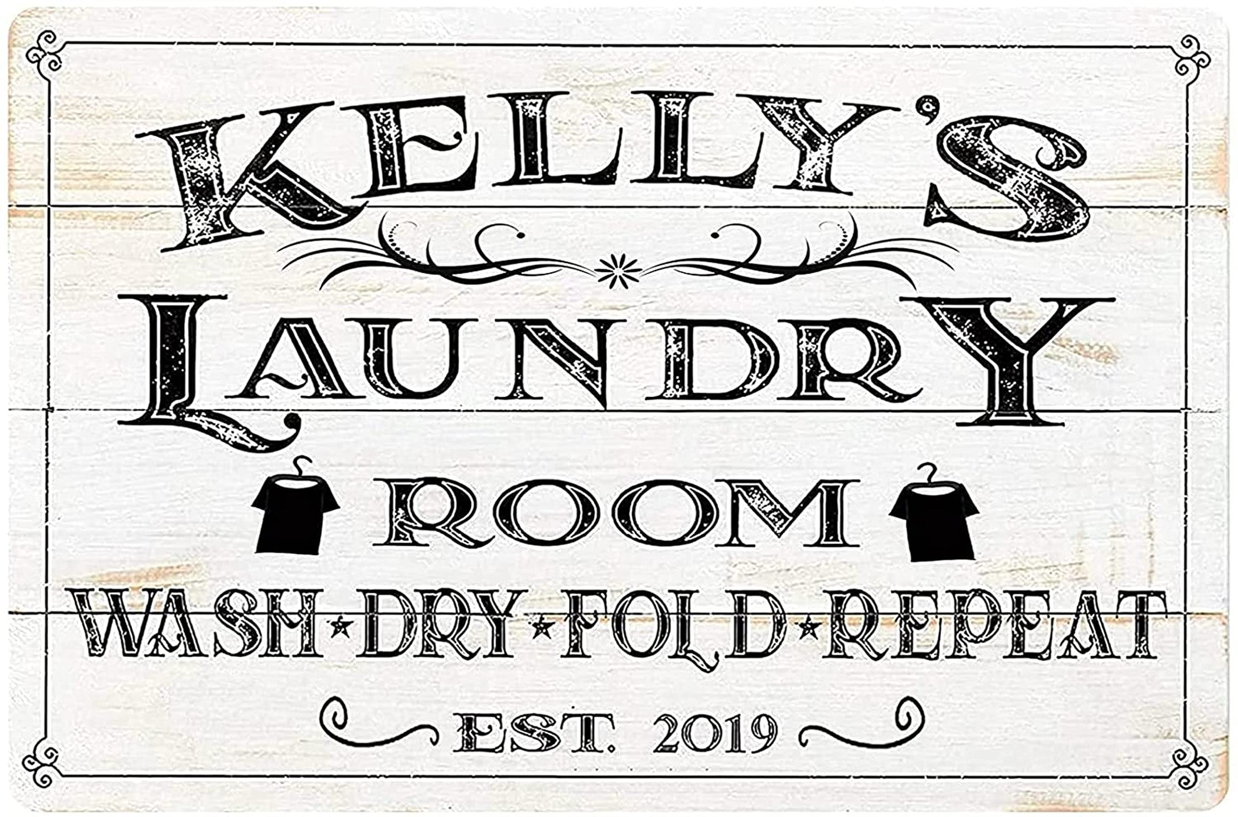 Personalized Laundry Sign - Wash Dry Fold Repeat - Farmhouse Wall Decor for Bathroom & Laundry Room