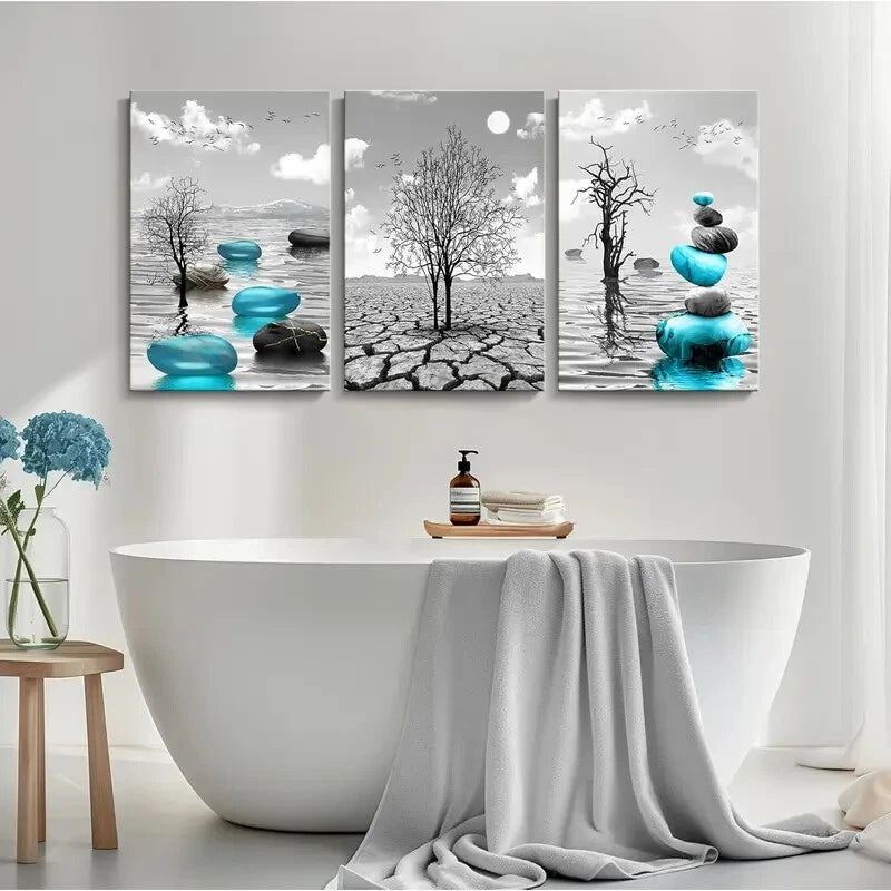 3pcs Turquoise Blue Metal Print Wall Art - Ready to Hang Modern Paintings for Living Room, Bedroom & Office Decor