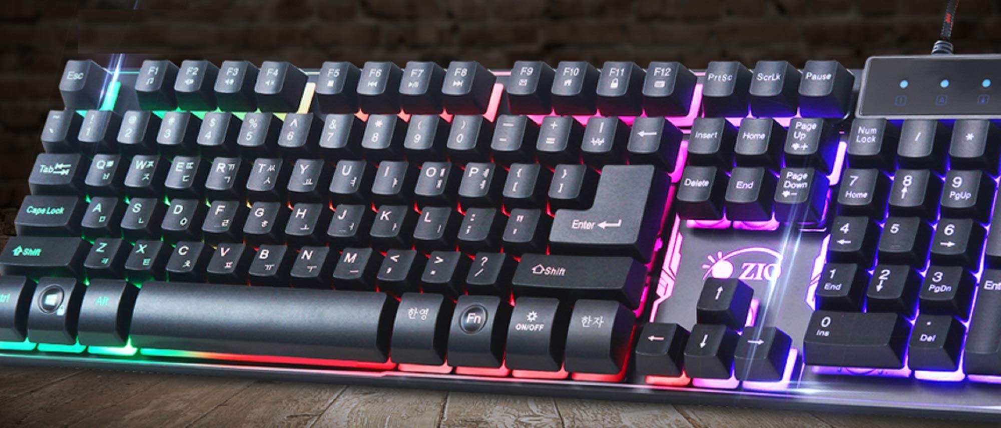 Zio Korean English Gaming Keyboard - USB Wired LED Backlit Membrane Keyboard for PC, Laptop, Office & Gaming (Black)