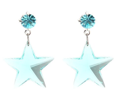 Swarovski Crystal Aqua Star Drop Earrings - Elegant Stud Earrings with Dangling Star Design | Perfect for Weddings, Parties & Special Occasions