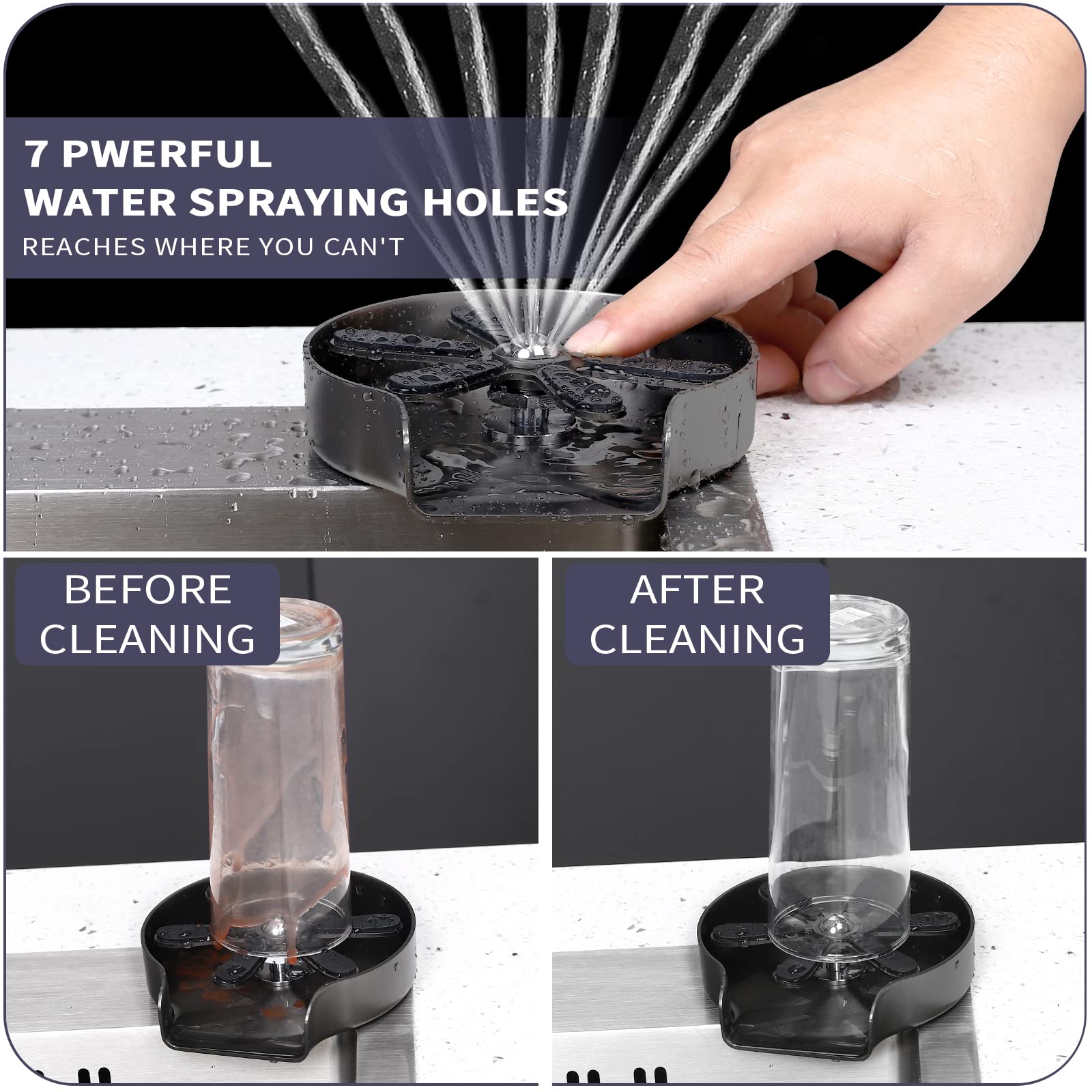 Vinmax Stainless Steel Glass Rinser & Cup Washer for Kitchen Sink, Grey - Ideal for Cleaning Bottles, Cups, and Kitchenware in Home or Commercial Settings